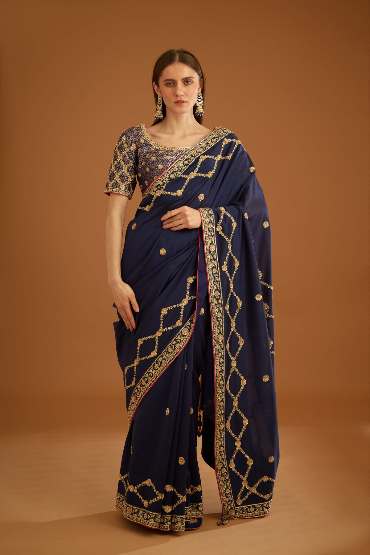 Dark navy blue Saree set