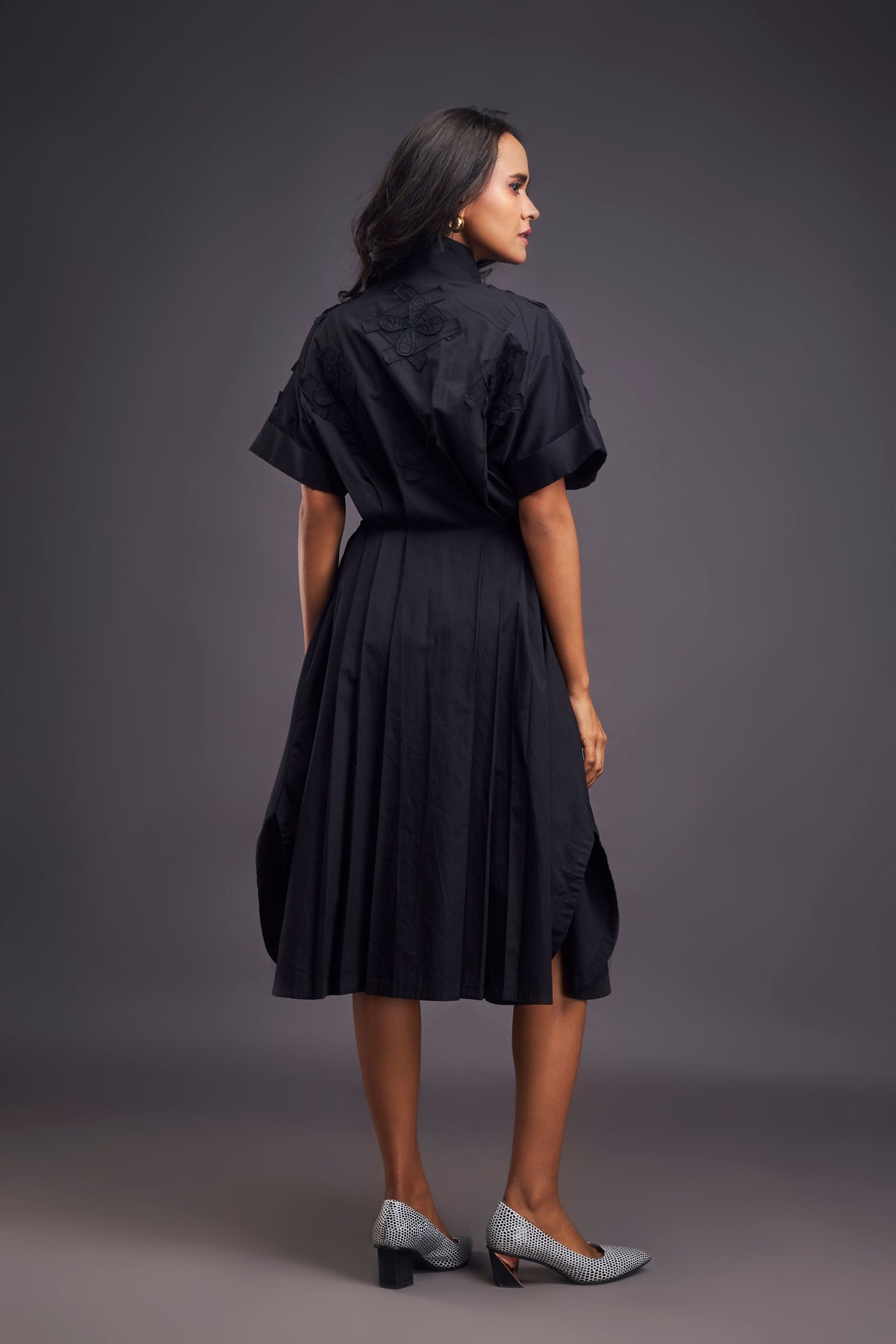 Black Pleated Shirt Dress