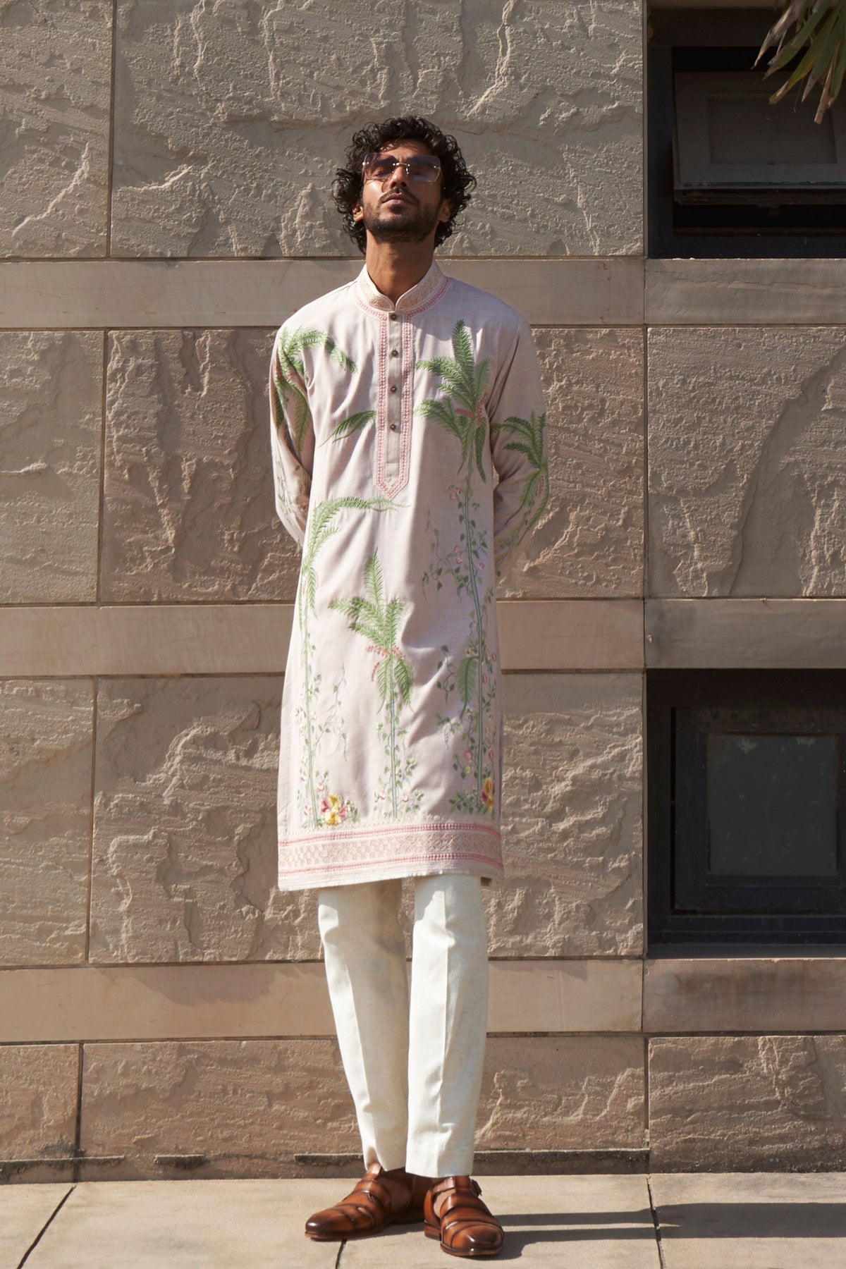 Ivory Bottle Palm Tree Kurta