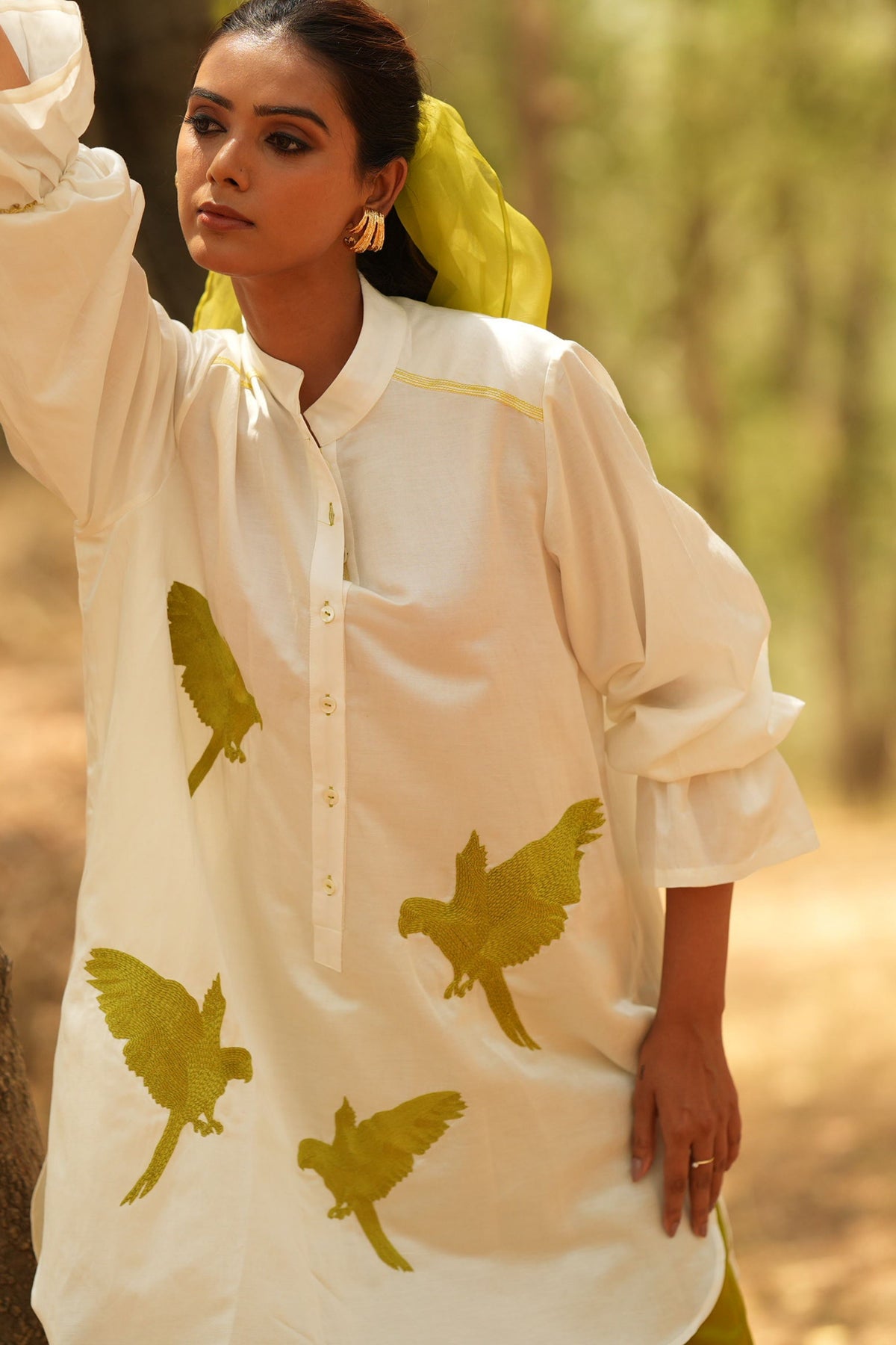 White Embroidered Kurta With Lime Pants