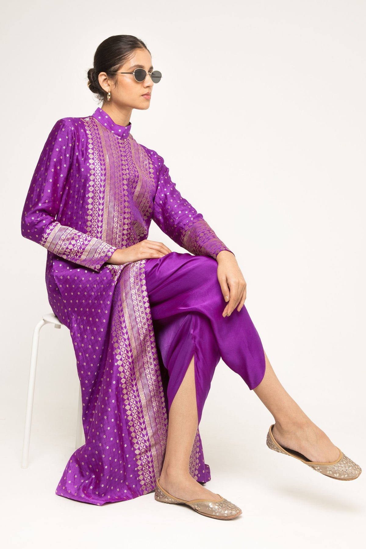 Rani Long Dotted Purple Kurta Set