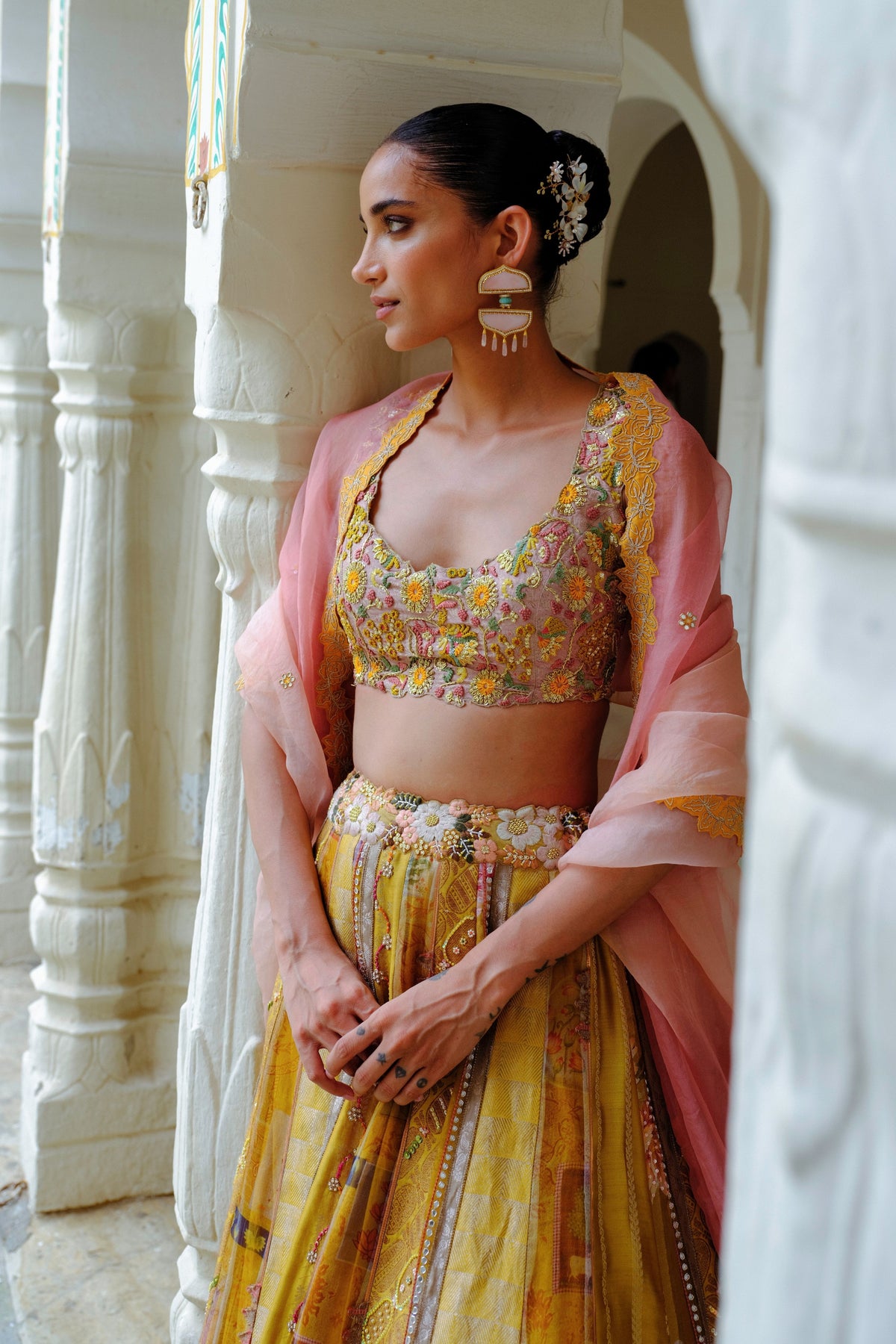 Yellow Embroidery Silk Lehenga Set