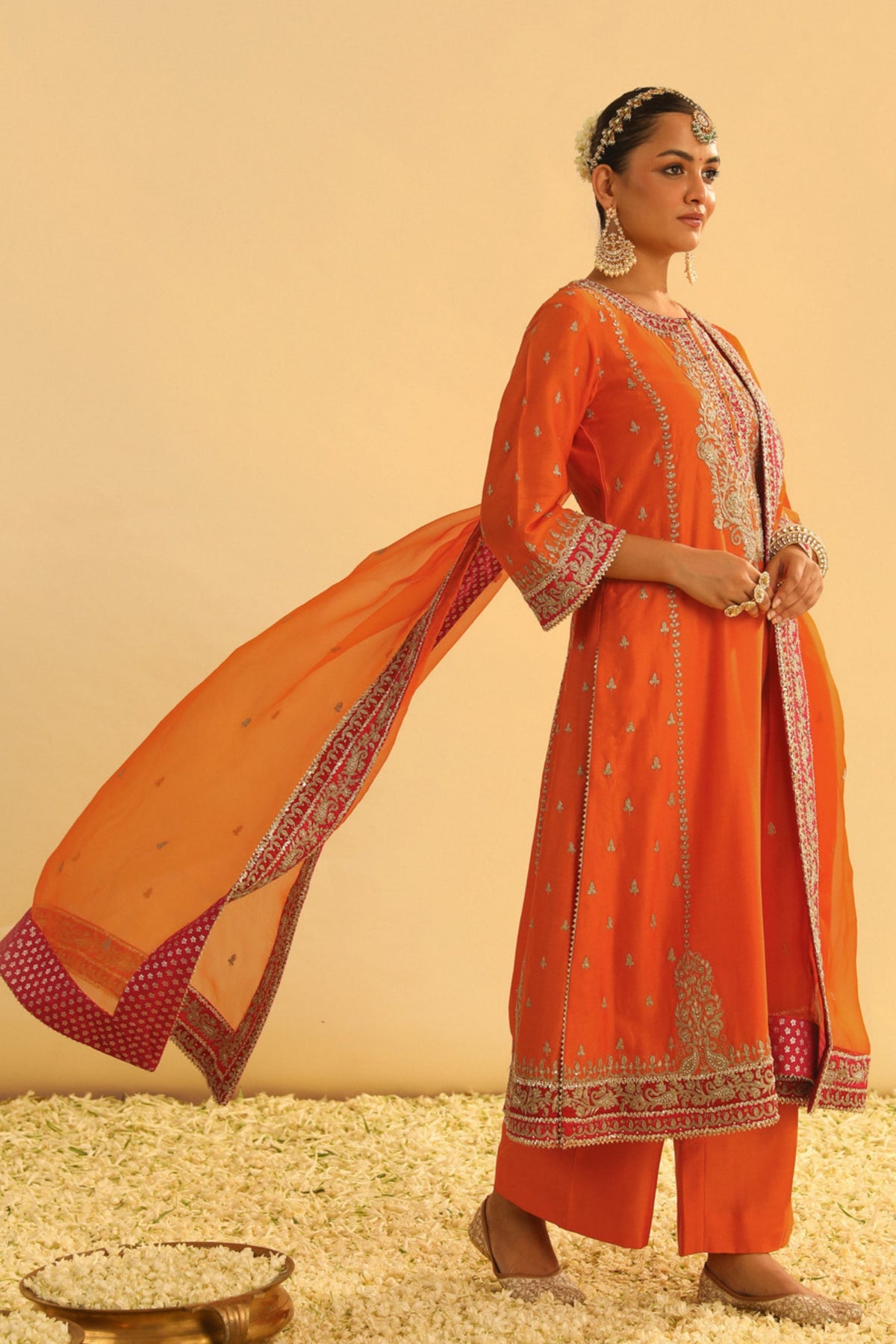 Mayra Orange Long Kurta With Palazzo Set