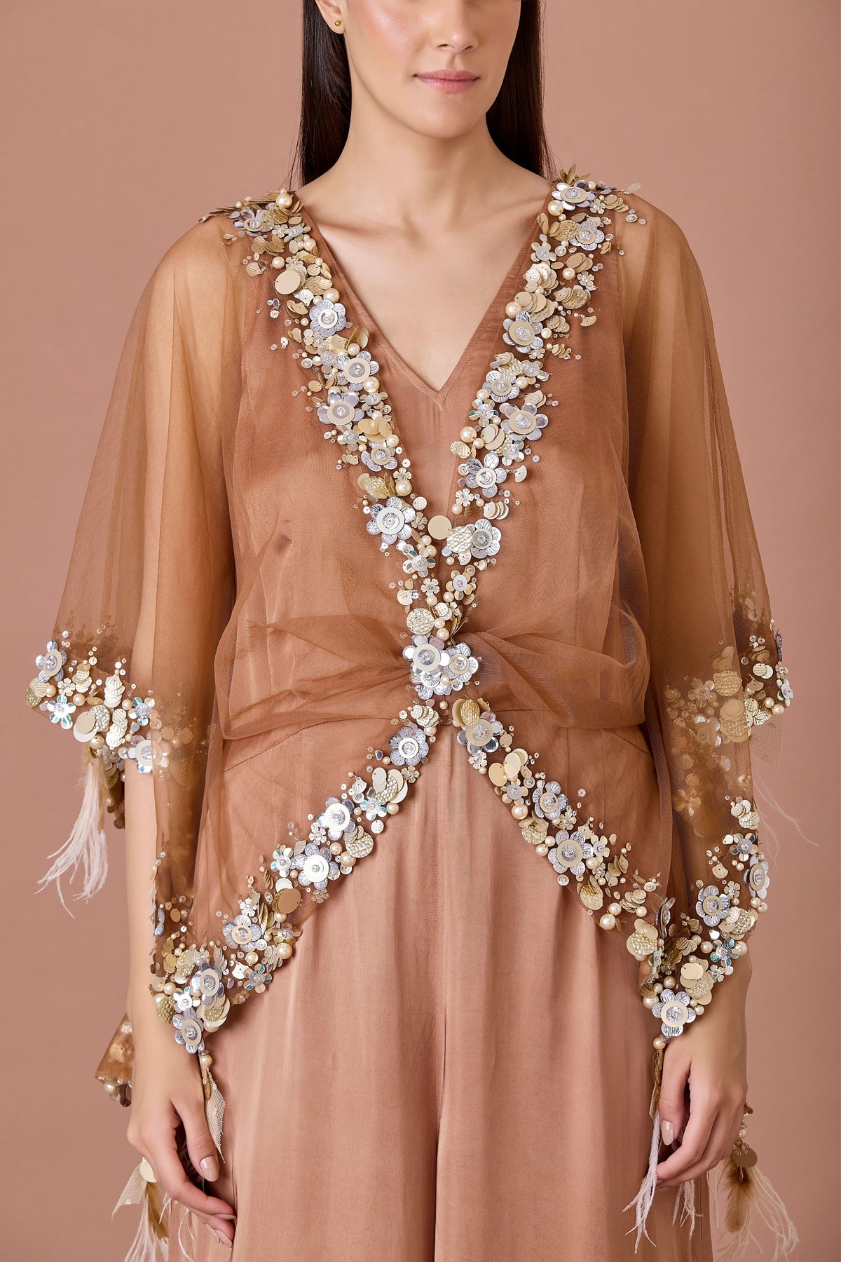 Chocolate Sequins Net Kaftan