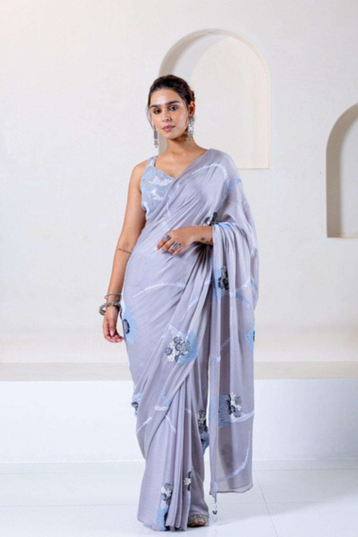 Steel Grey Saree Set