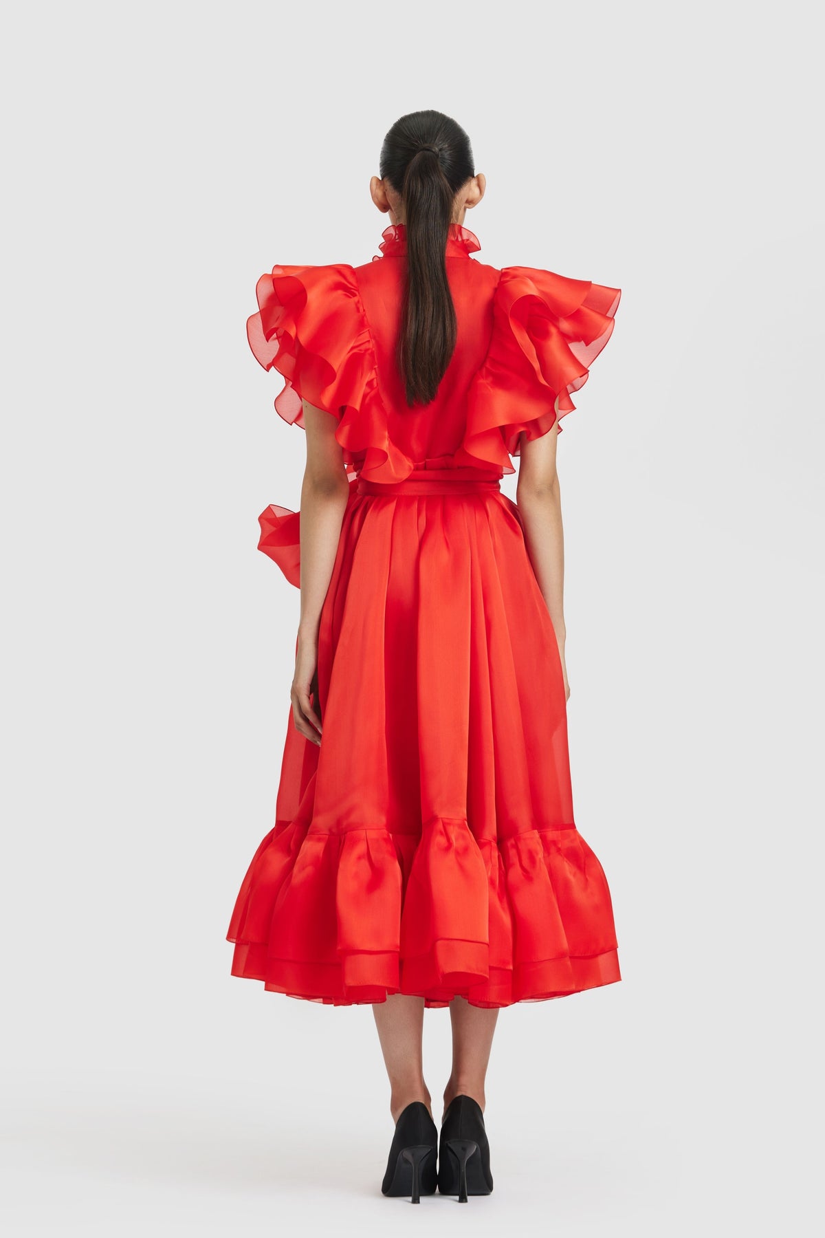 Red Ruffled Shirt Dress