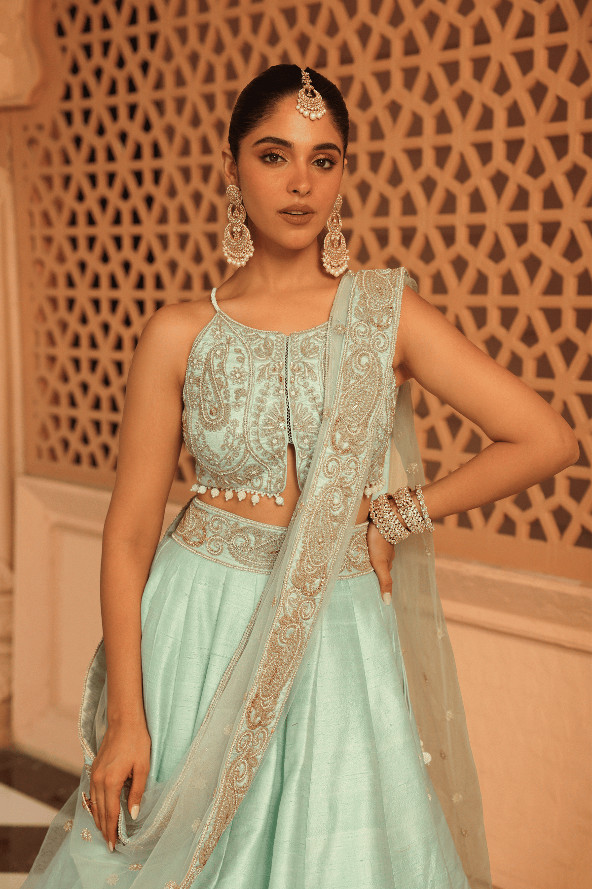 Afsa Misty Green Lehenga Set