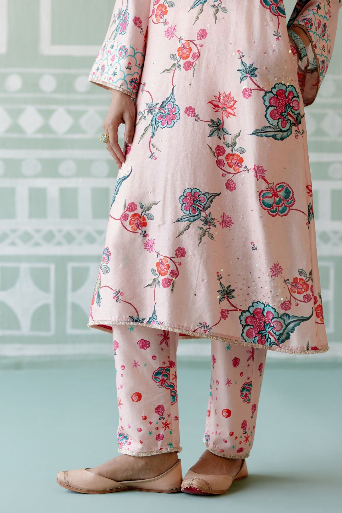 Dusty Pink Floral Kurta Set