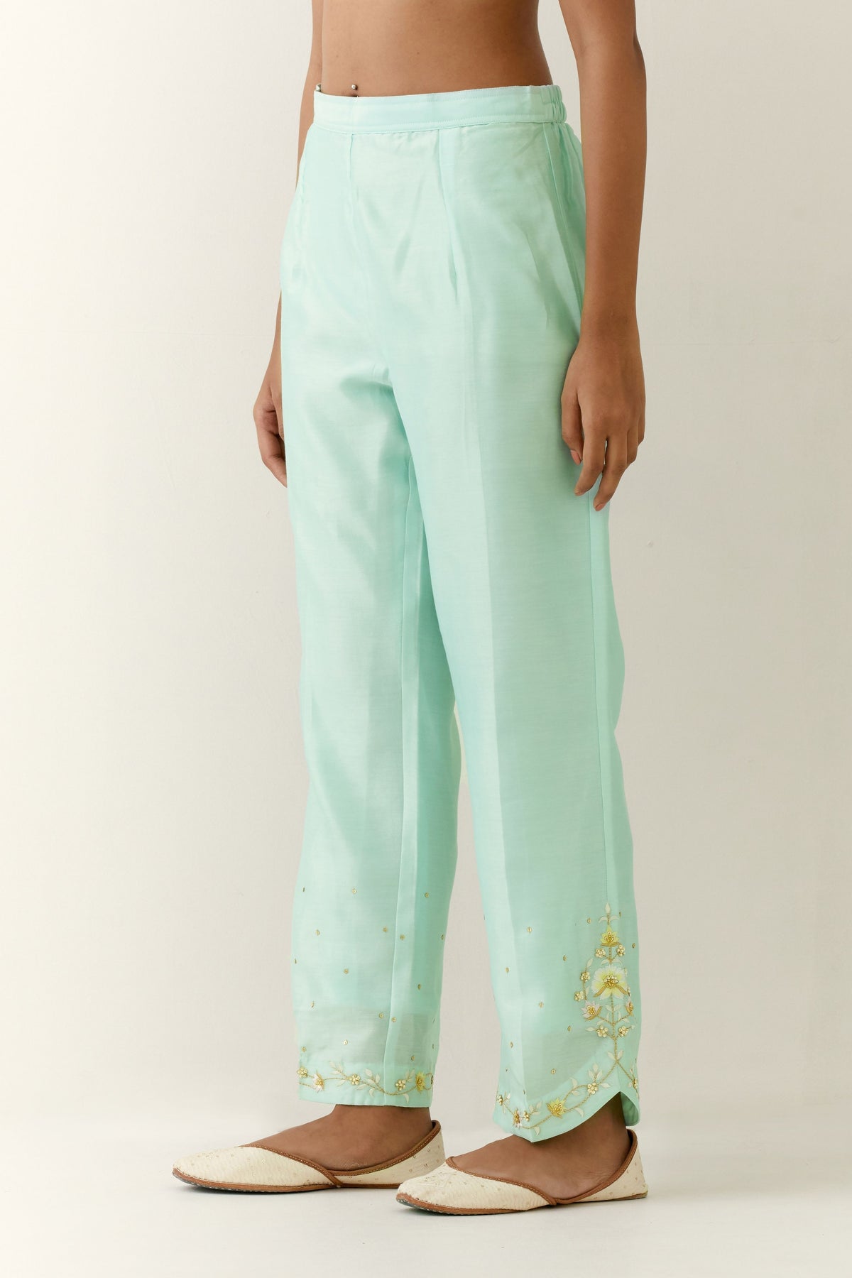 Mint Hand Embroidered Palazzo