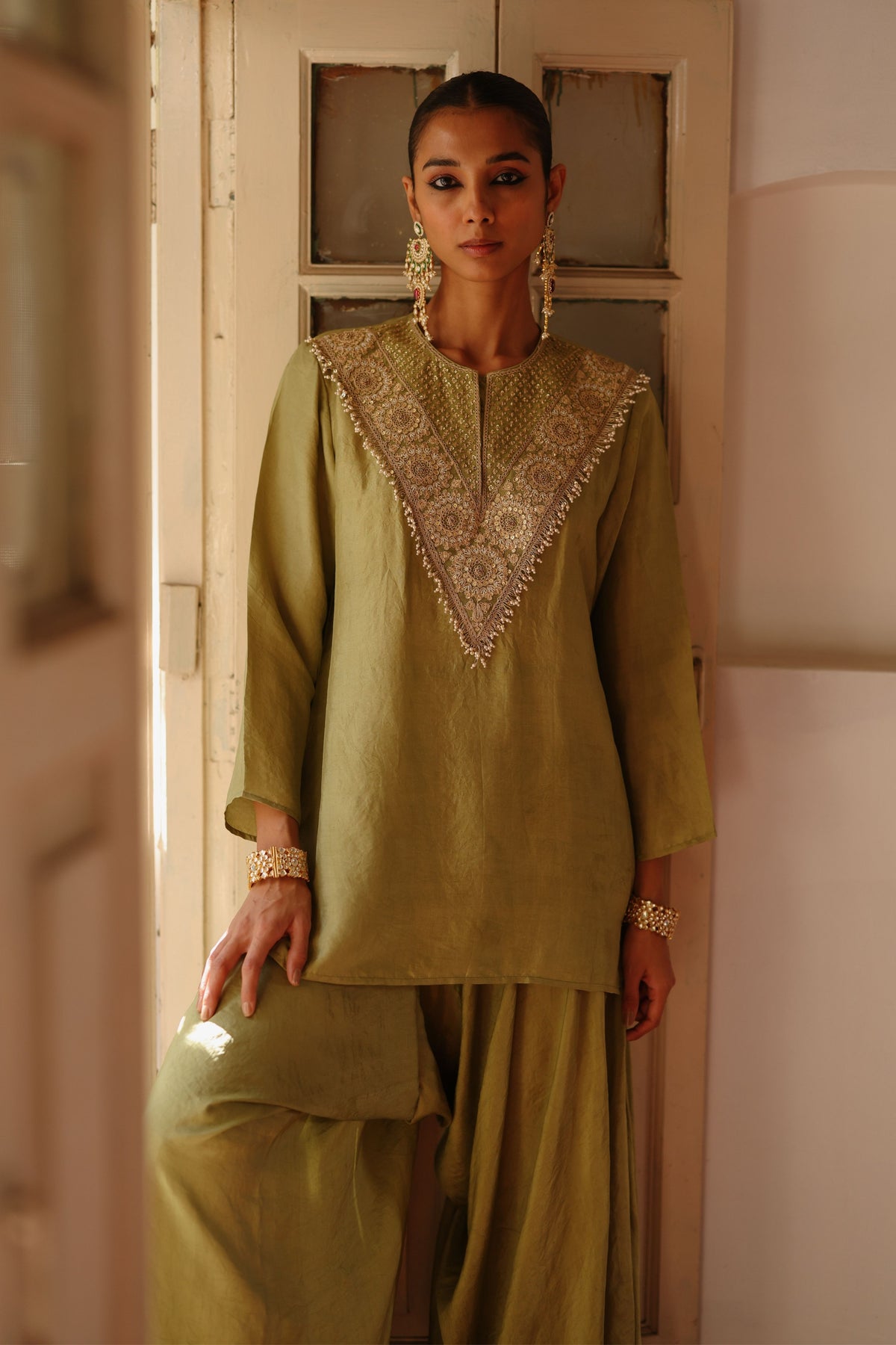 Halfmoon Olive Green Tunic Set