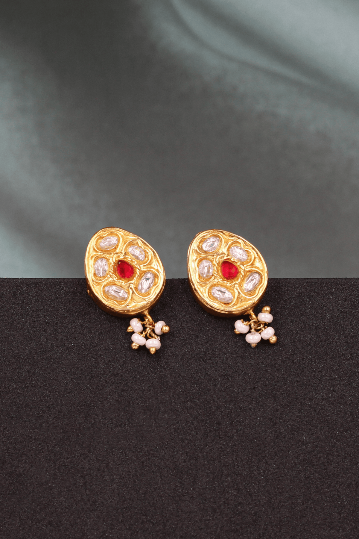 Shimmering Gold Kundan Studded Earrings.