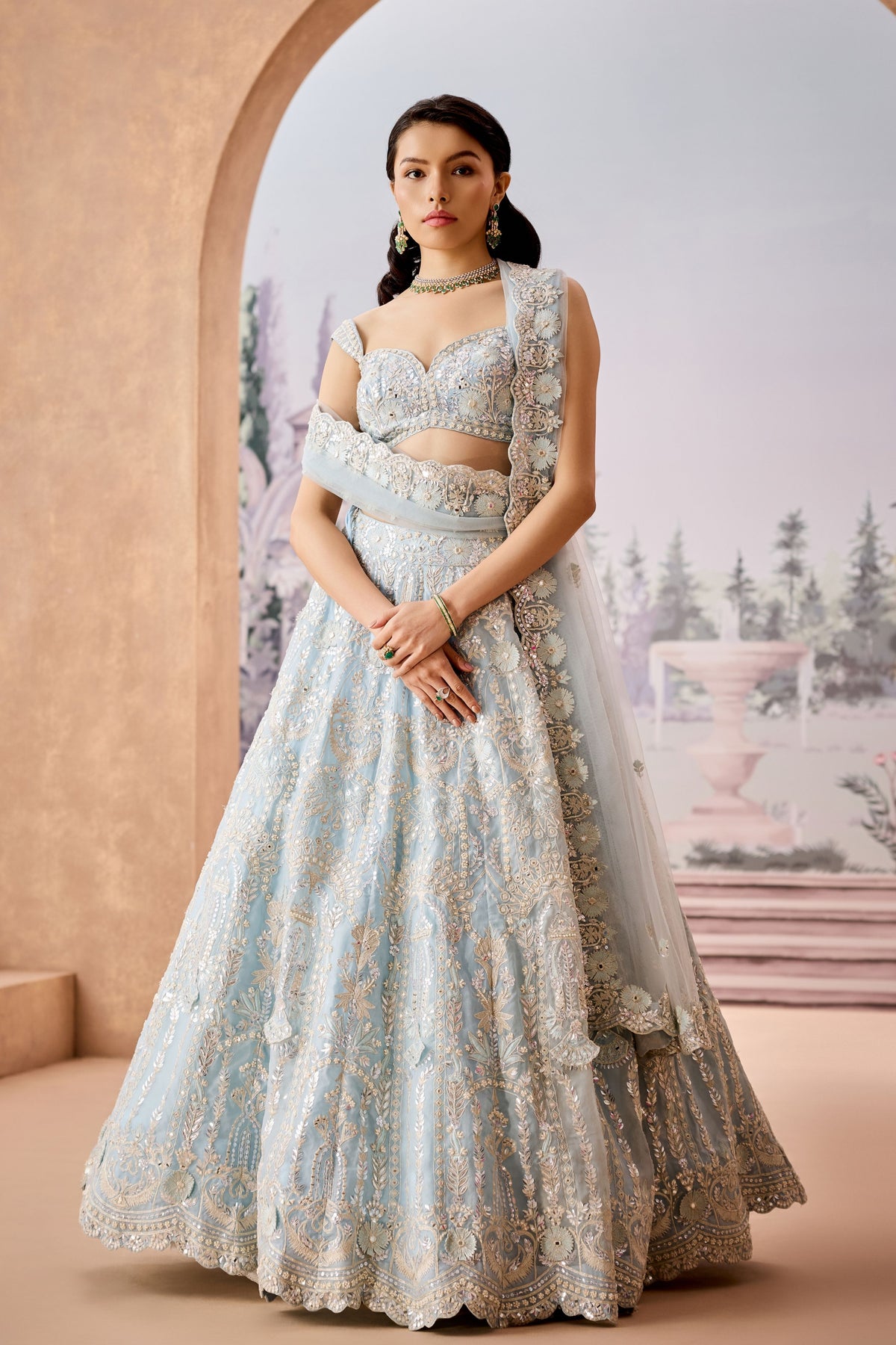 Skyblue 3d Geoflower Lehenga Set