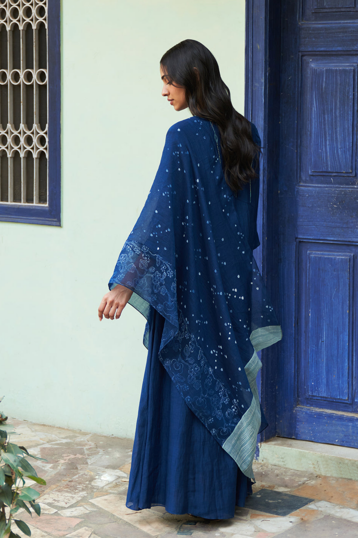 Indigo Anarkali Set