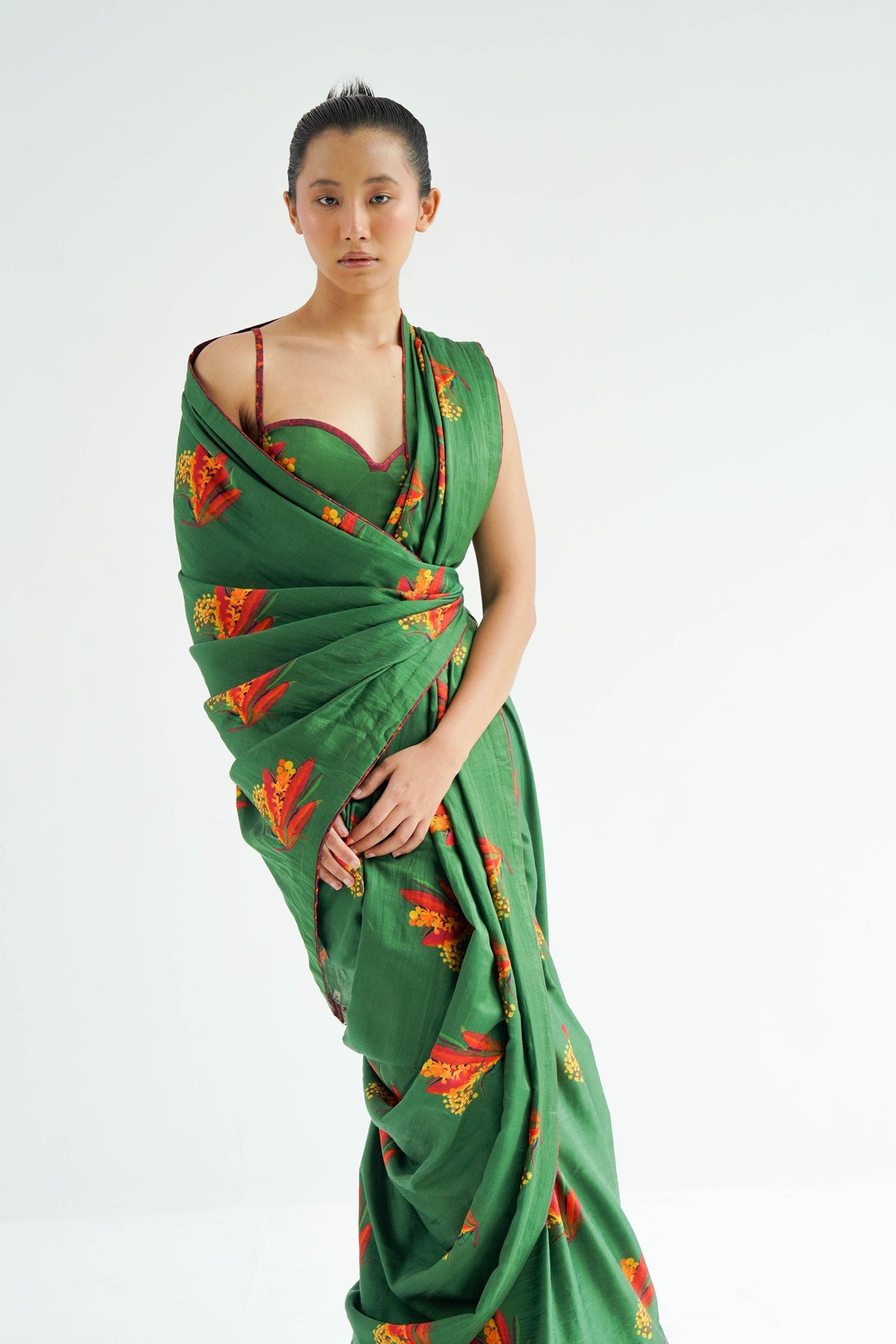 Green Firefly Drape Saree Set