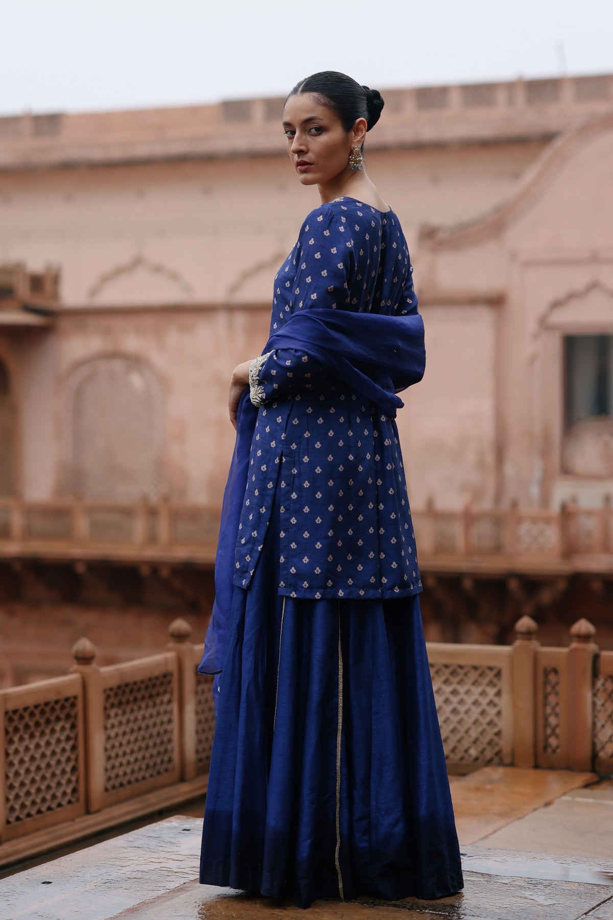 Blue Embroidered Sharara Set