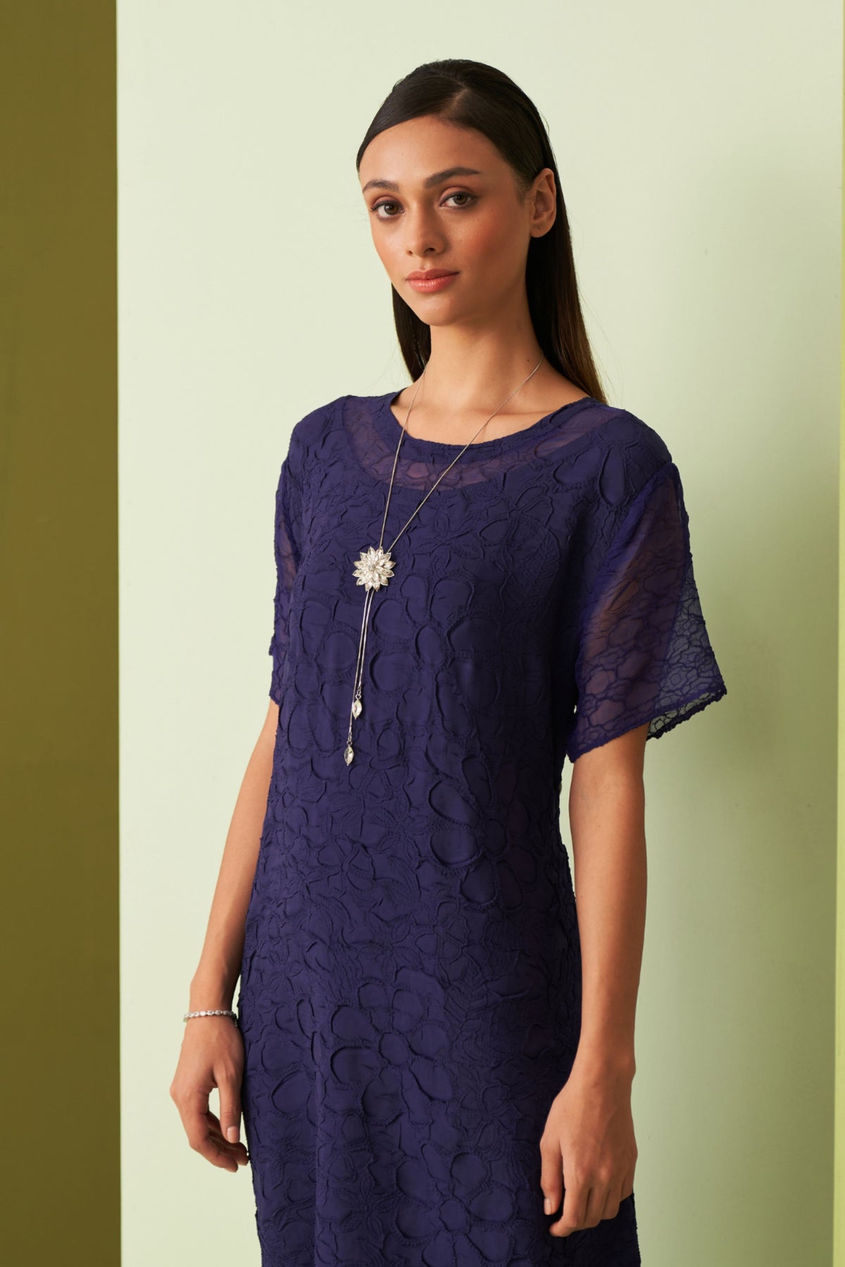 Purple Textured Lace Dress