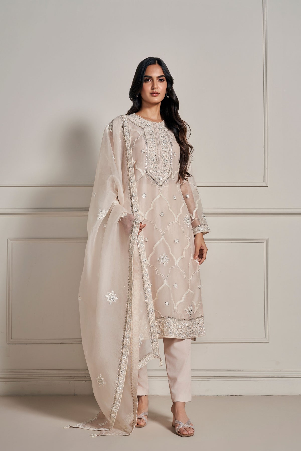 Light Beige Embellished Kurta Set