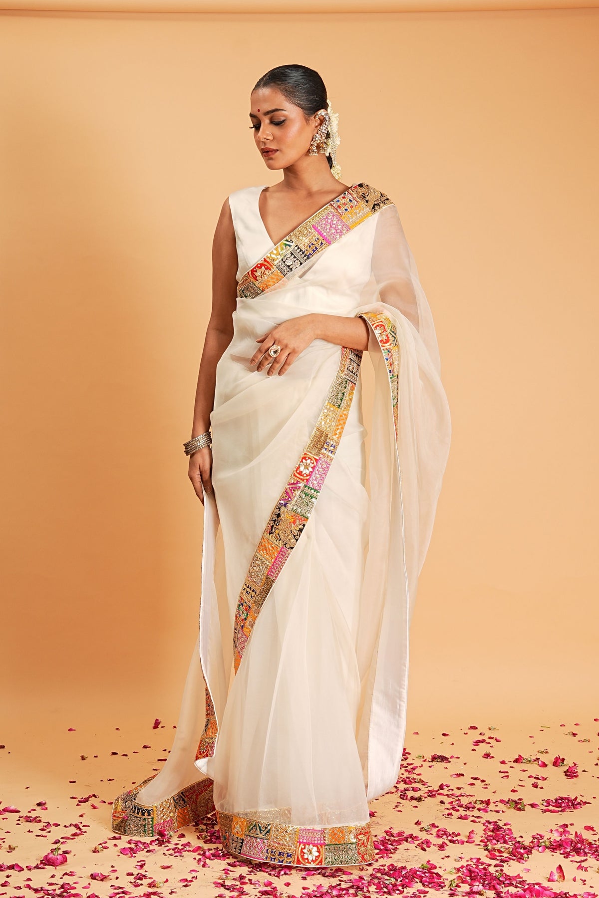 Ivory Organza Saree Set