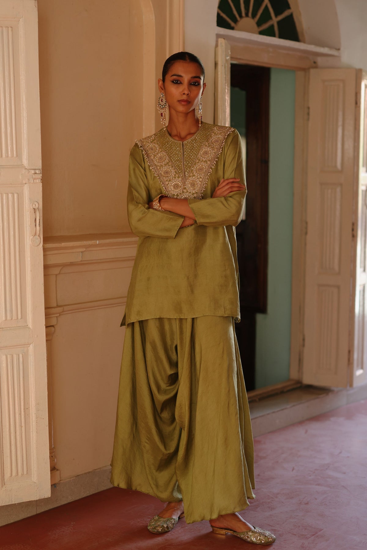 Halfmoon Olive Green Tunic Set