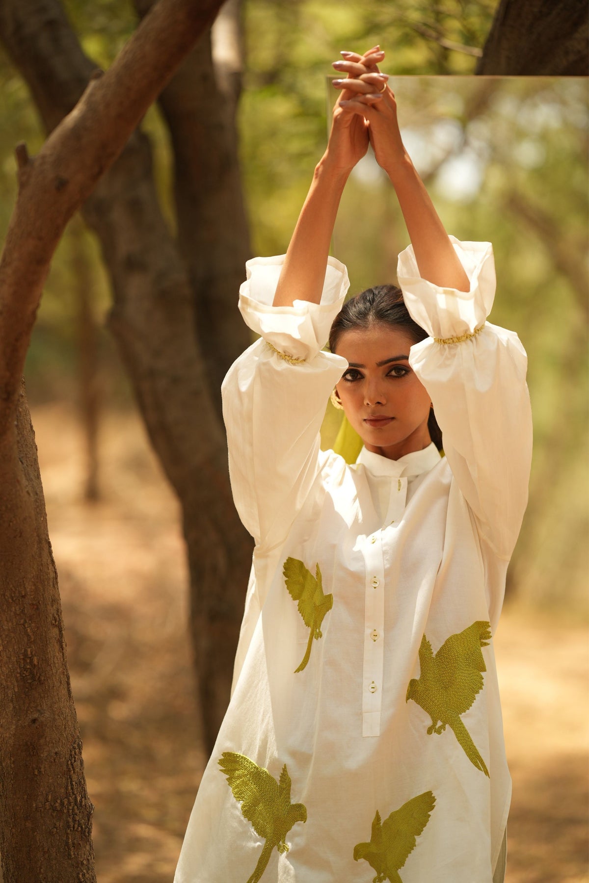 White Embroidered Kurta With Lime Pants