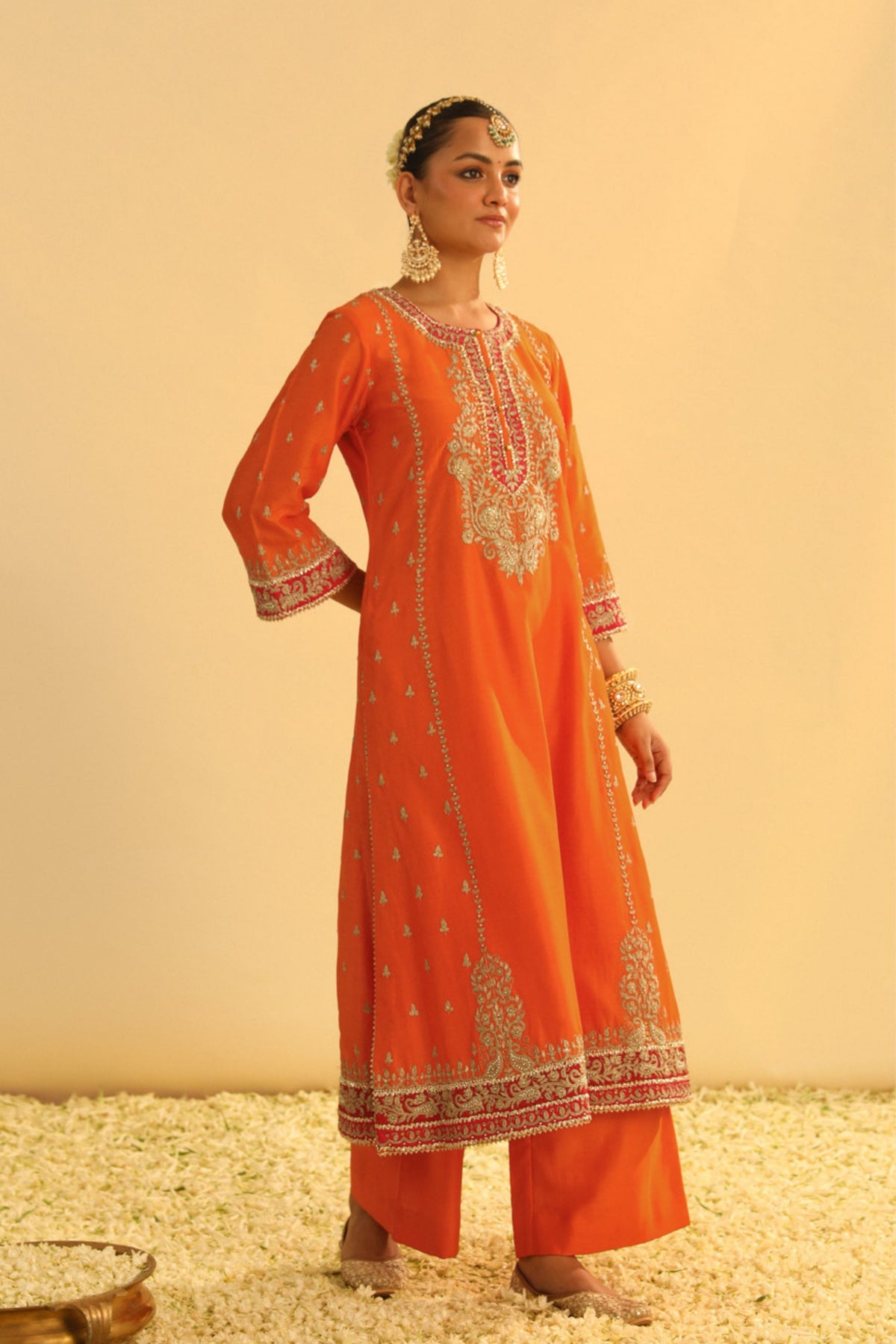 Mayra Orange Long Kurta With Palazzo Set