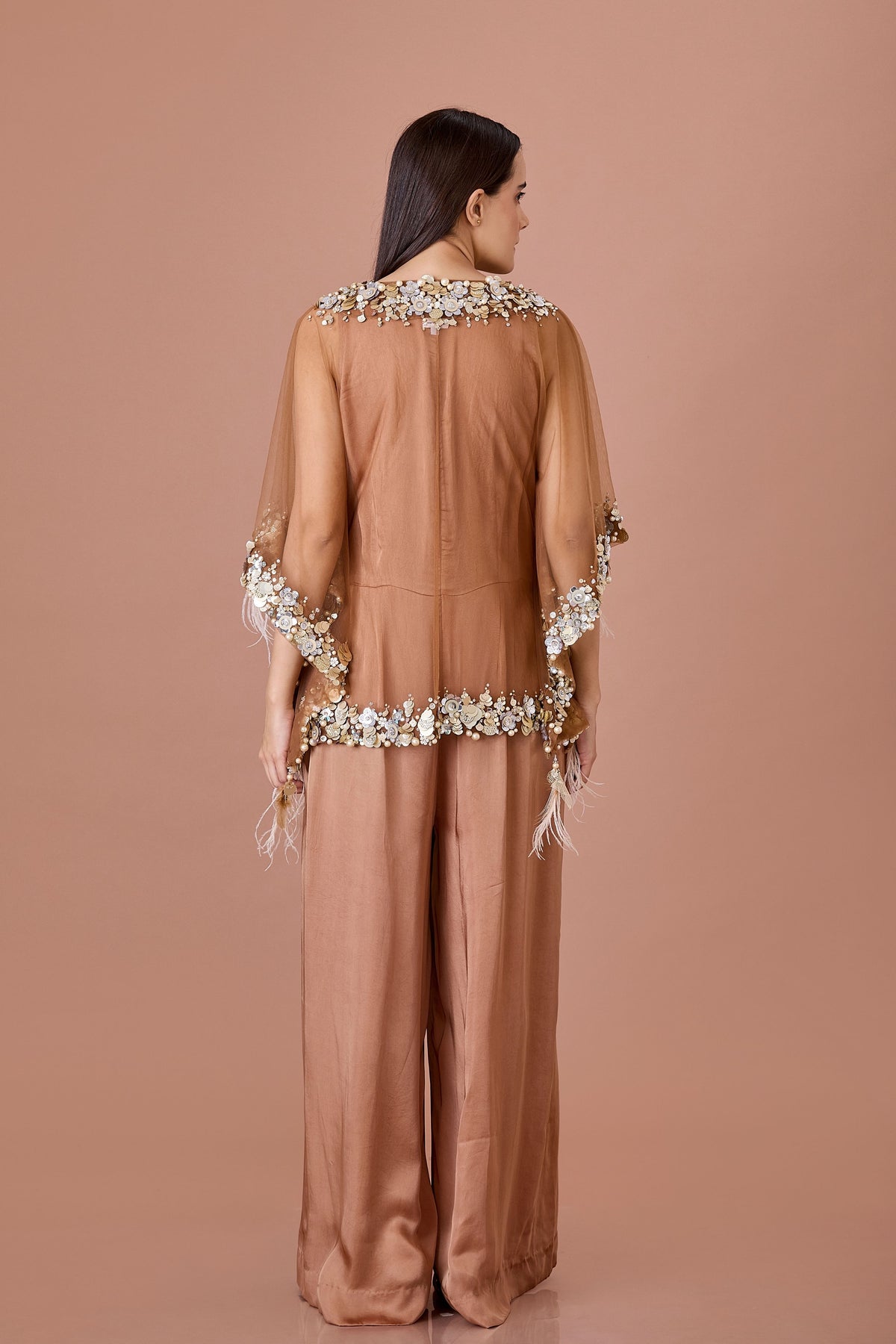 Chocolate Sequins Net Kaftan