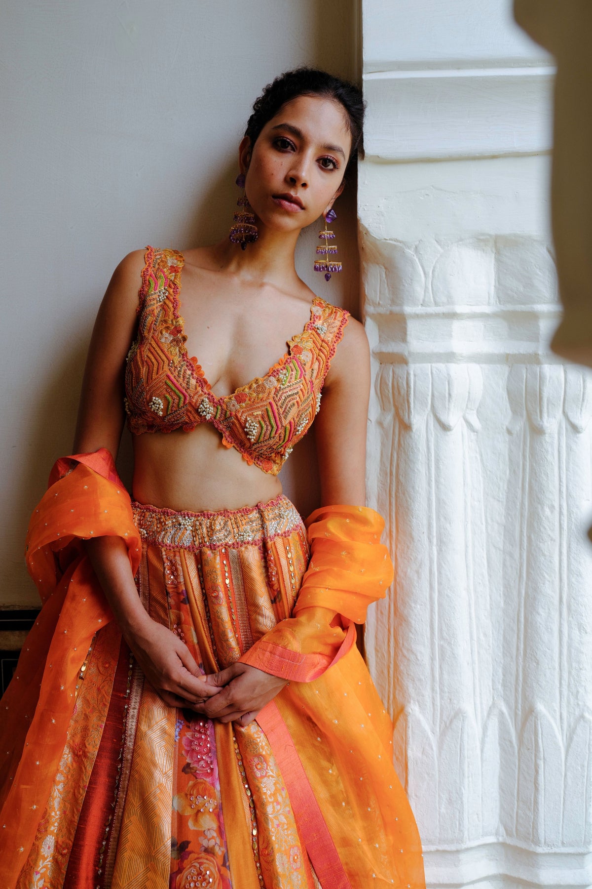 Burnt Orange Silk Lehenga Set