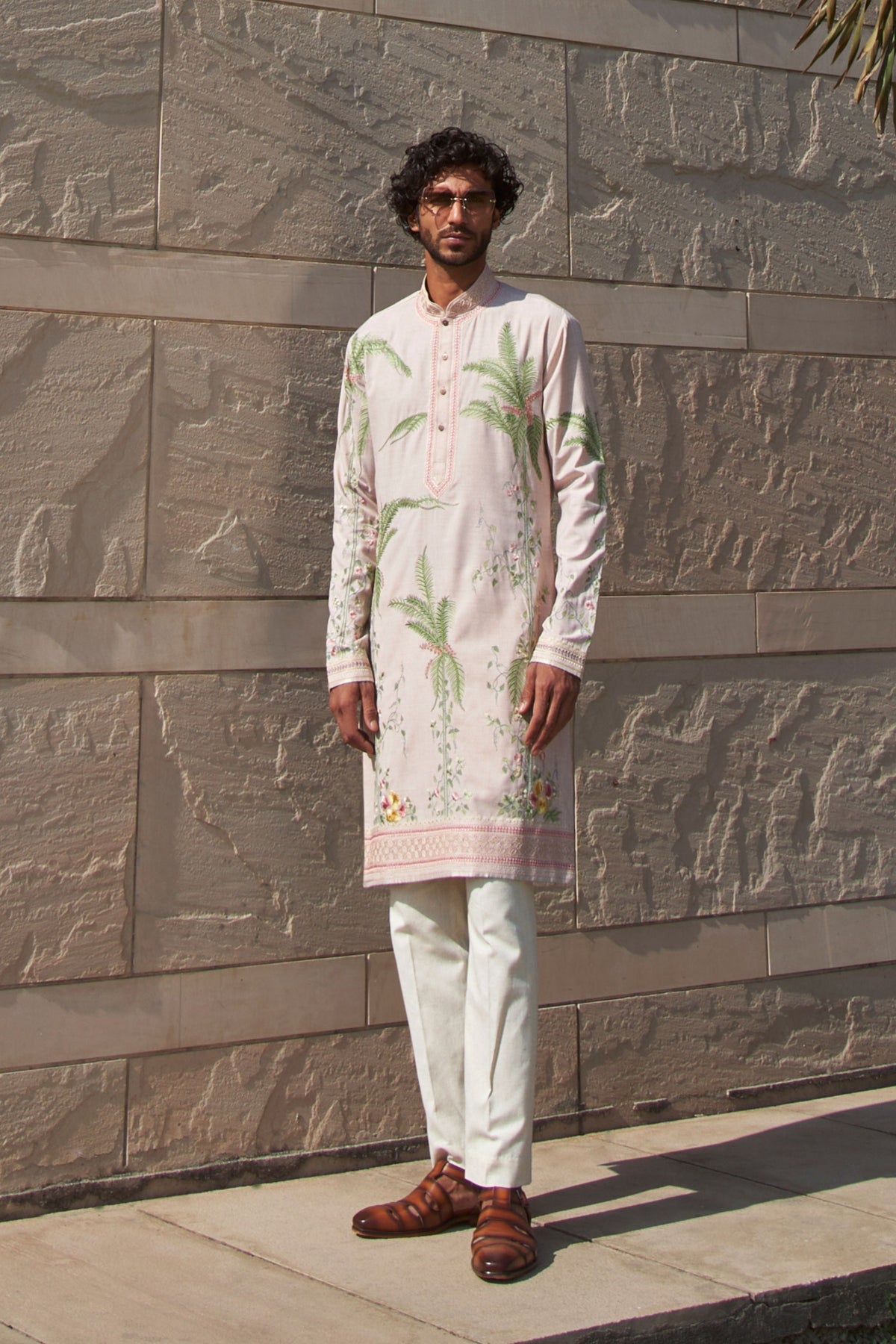 Ivory Bottle Palm Tree Kurta