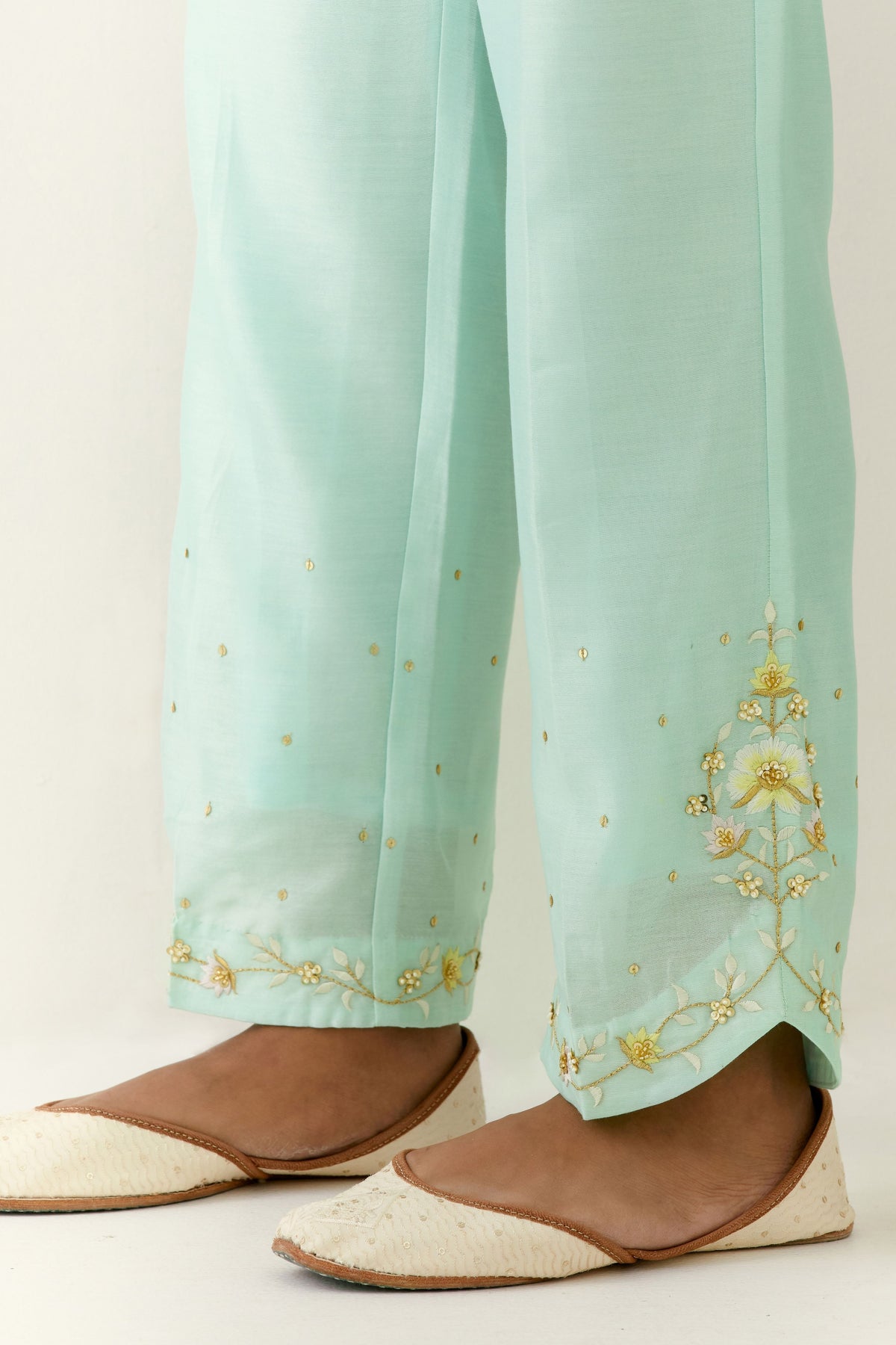 Mint Hand Embroidered Palazzo