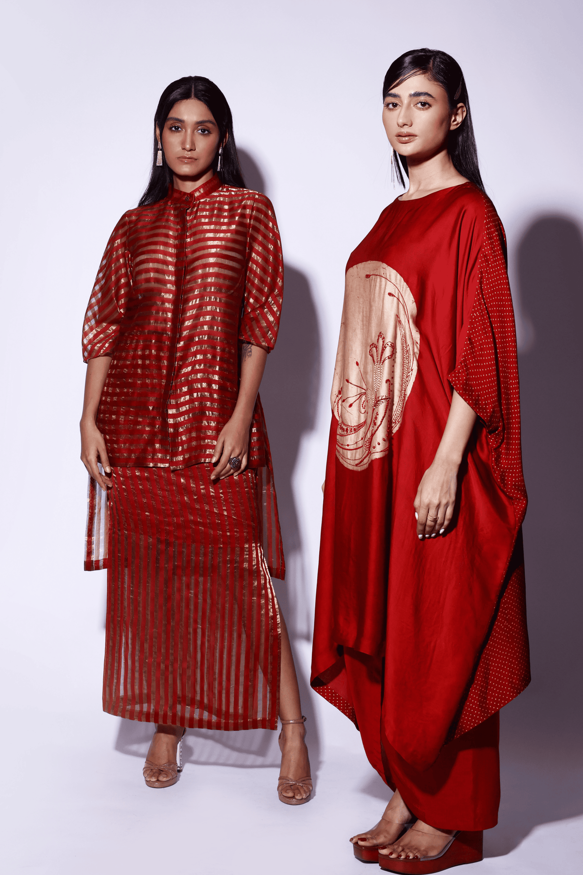 Red Circle Embroidered Kaftan