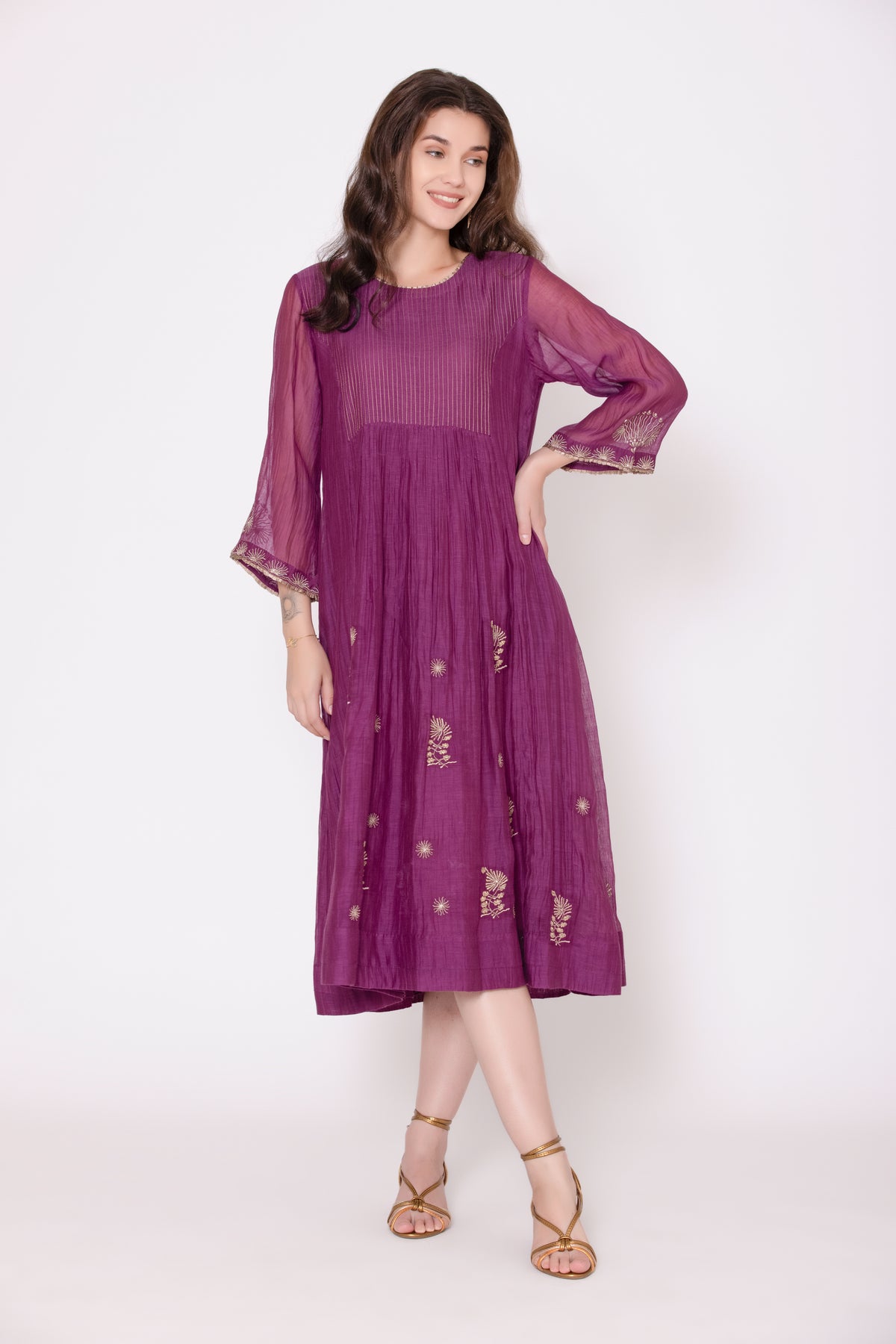 Embroidered chanderi A line dress