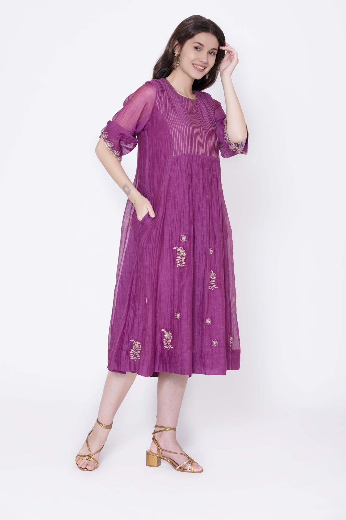 Embroidered chanderi A line dress