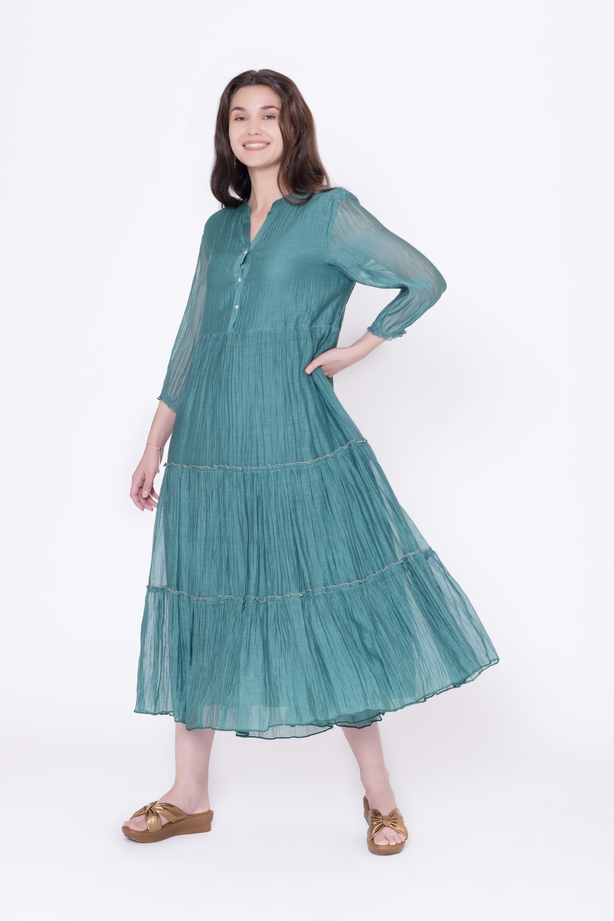 Tiered Chanderi ankle length dress