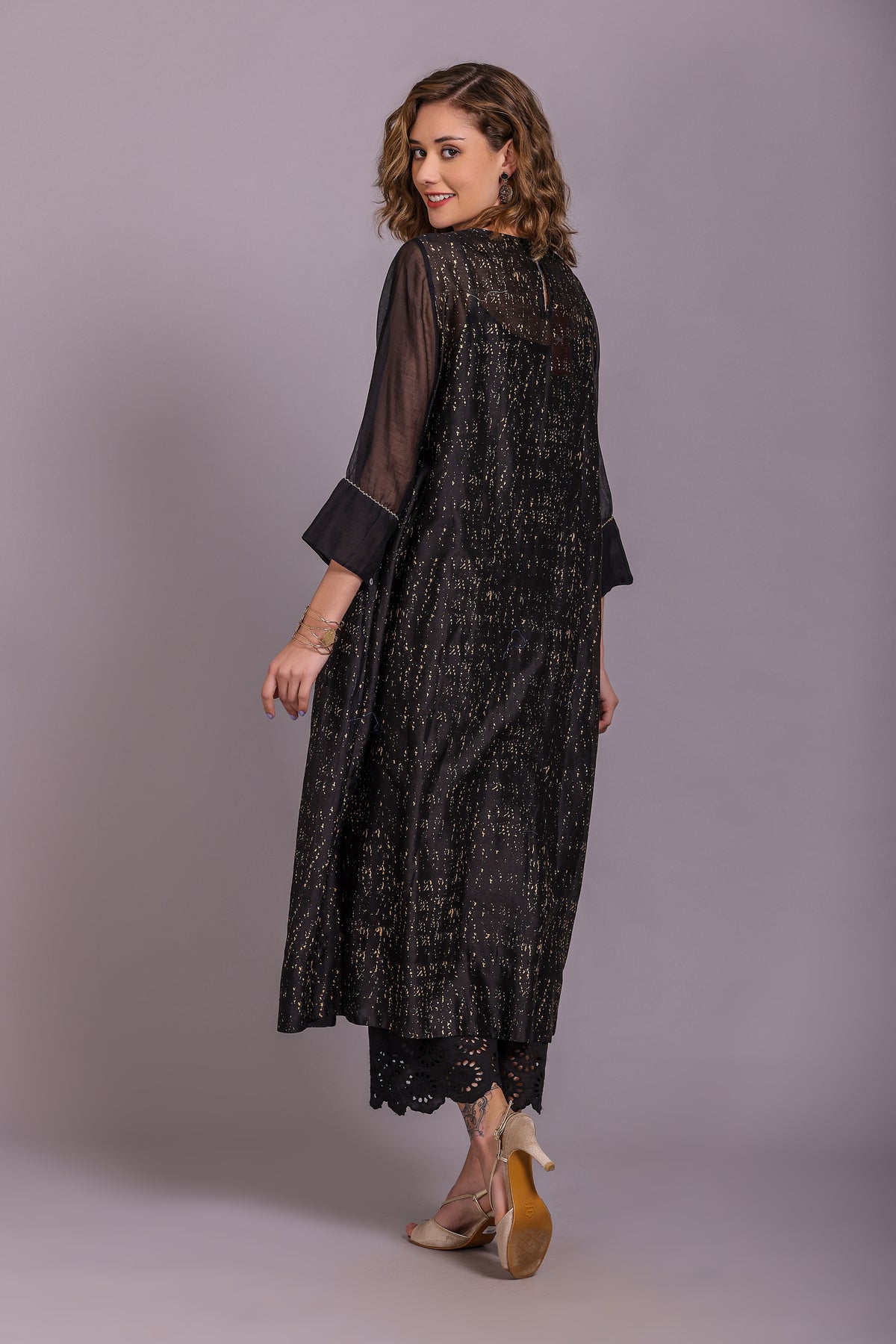 Foil printed chanderi kurta