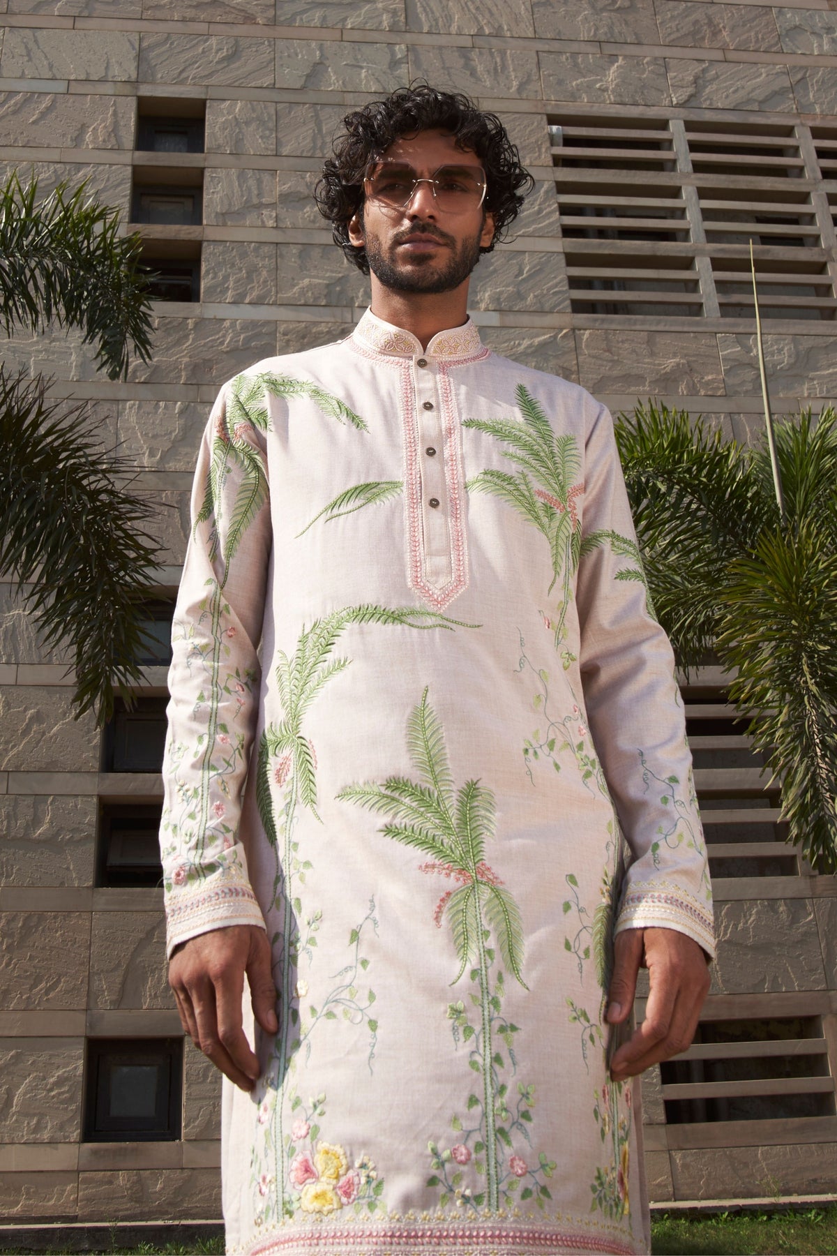 Ivory Bottle Palm Tree Kurta