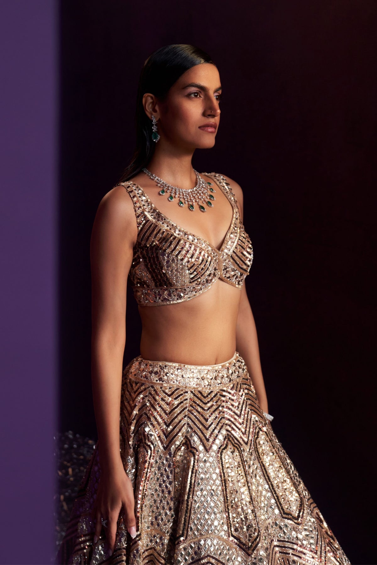 Gold Tissue Embroired Lehenga Set