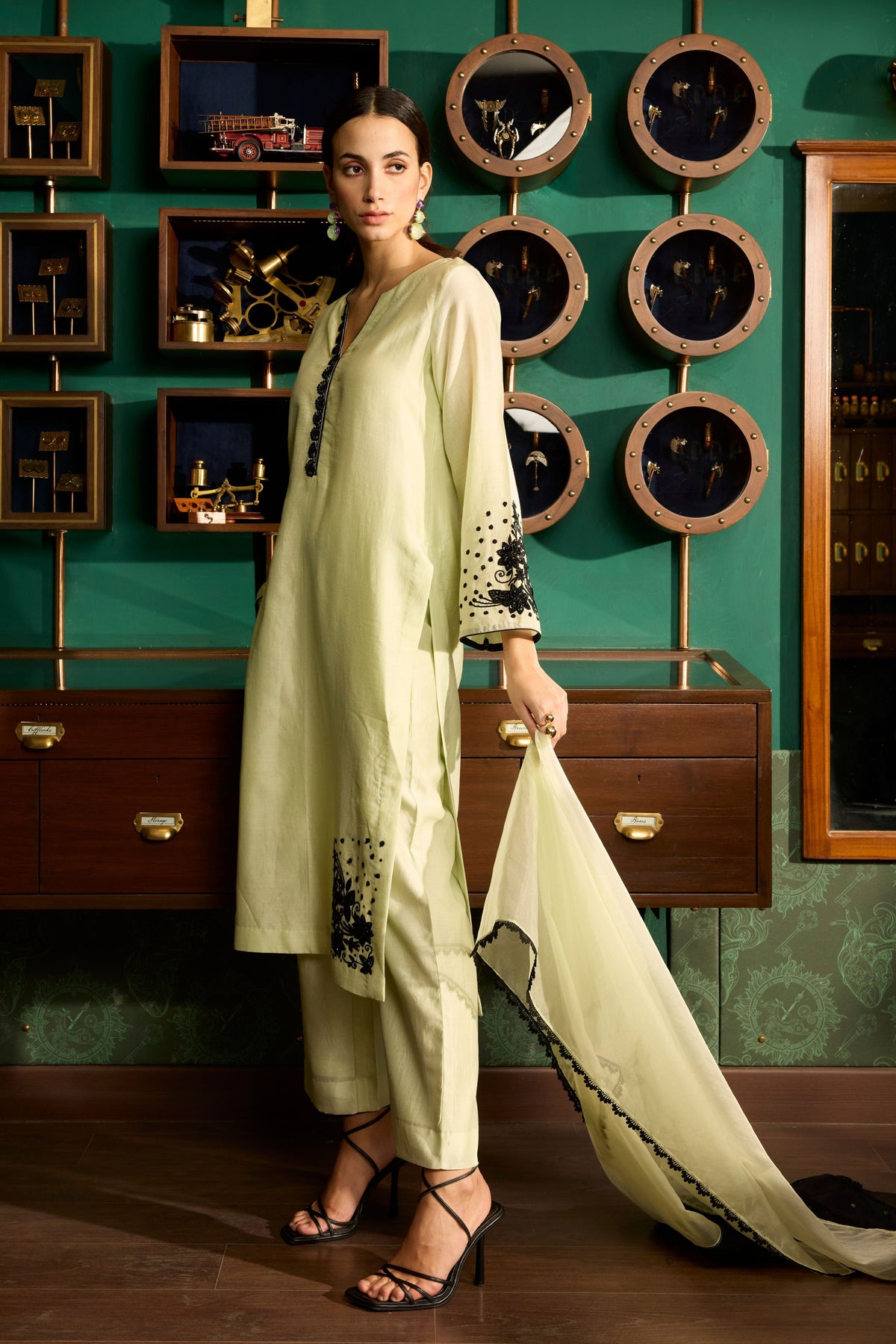 Pista Green Embroidered Kurta Set