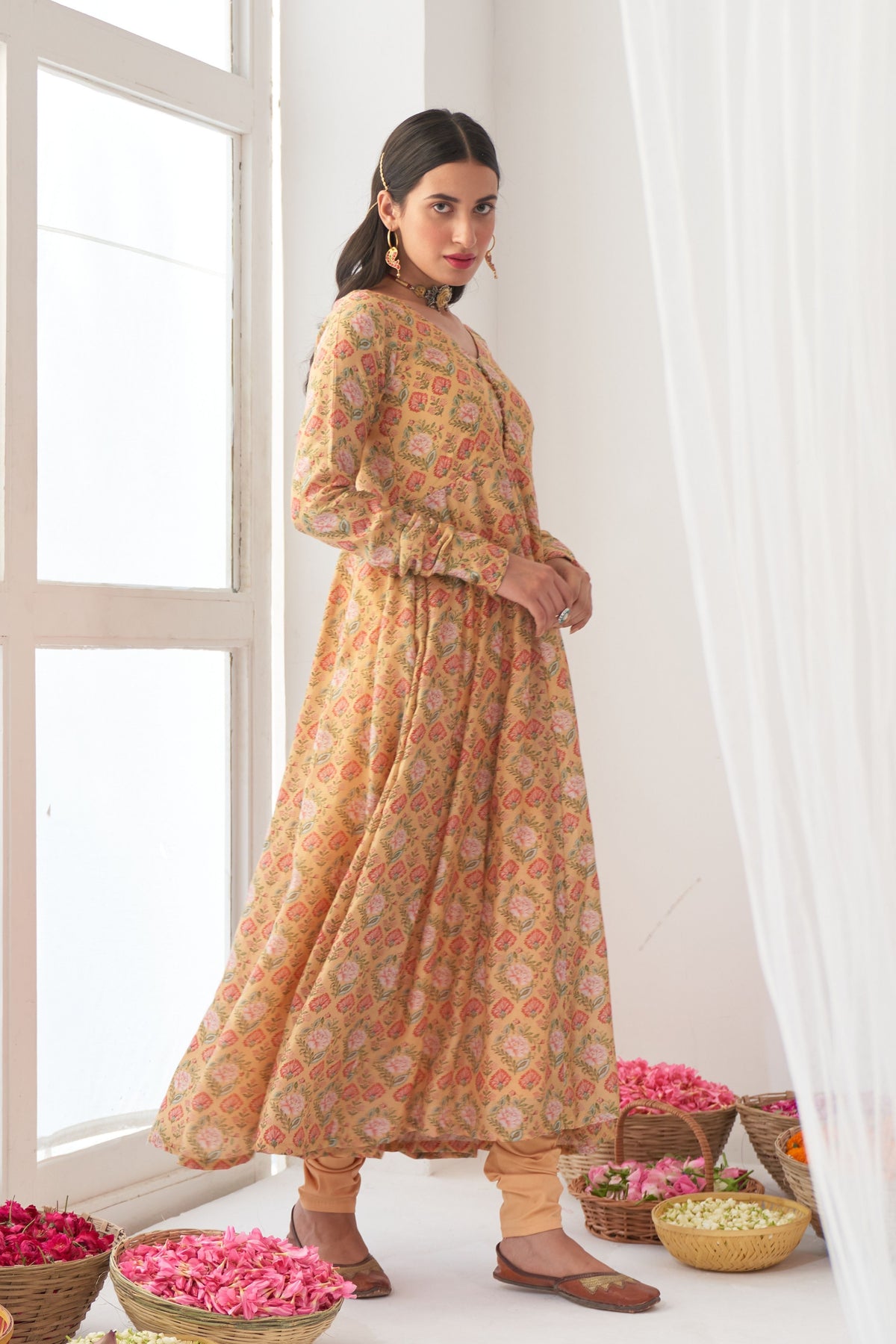 Yellow Peony Anarkali Chudidar