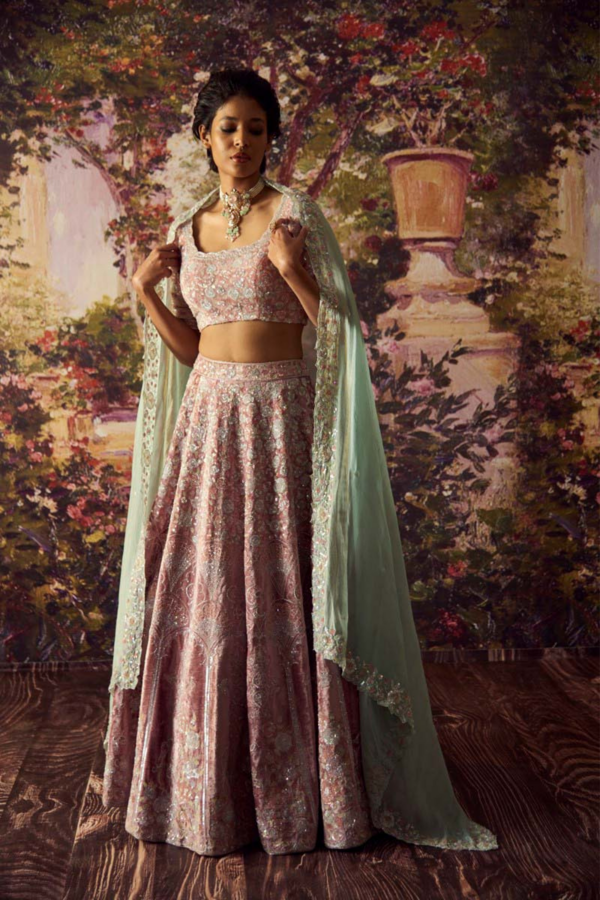 Pink Velvet Lehenga Set