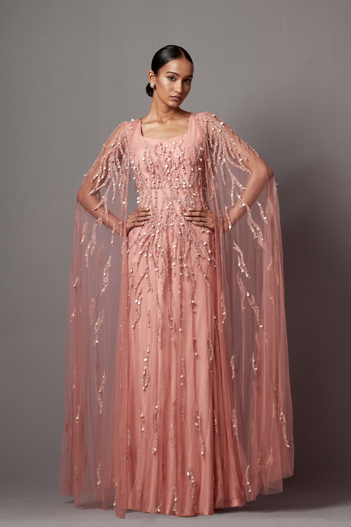 Dust Rose Cape Gown