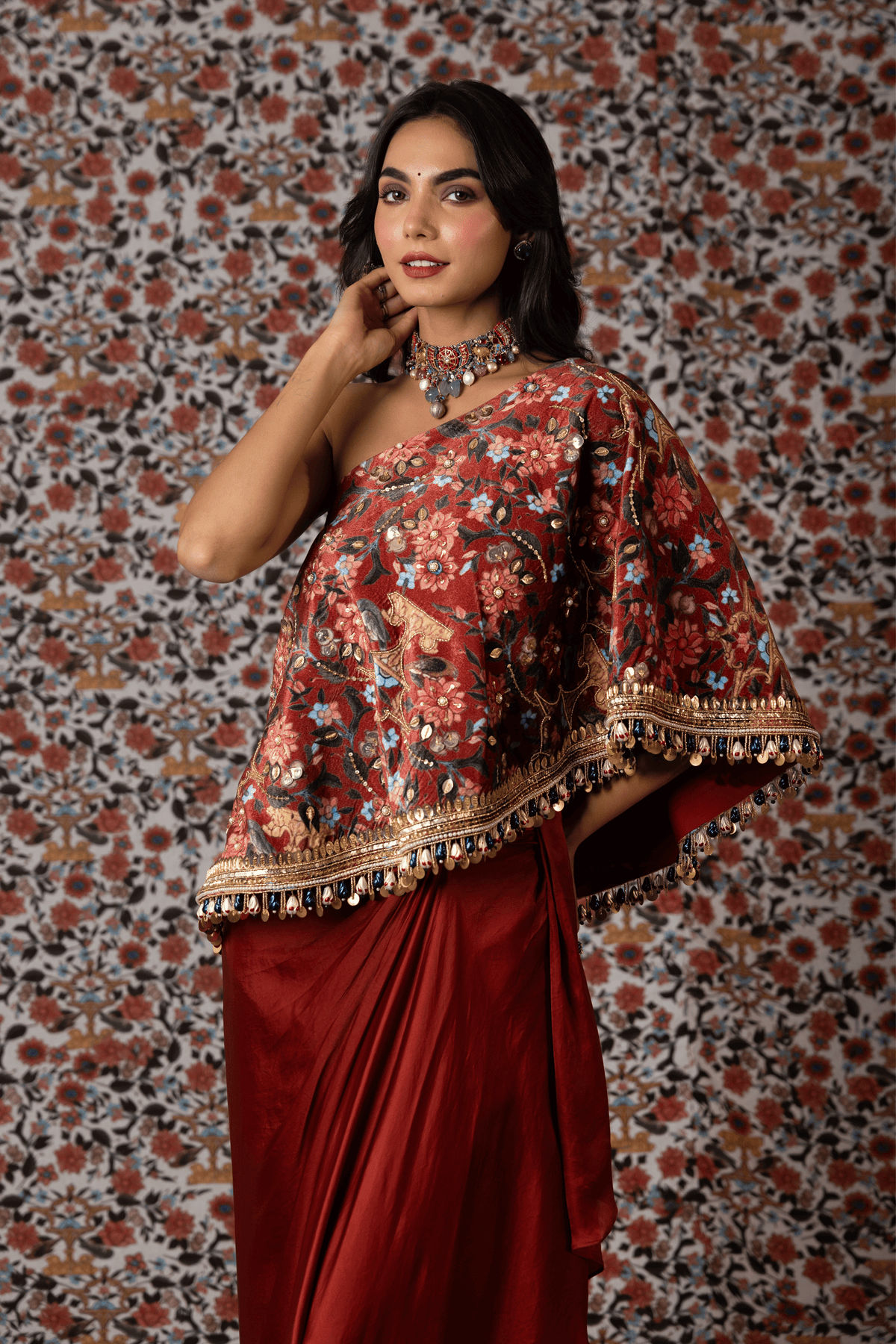 Maroon Drape Skirt and Top