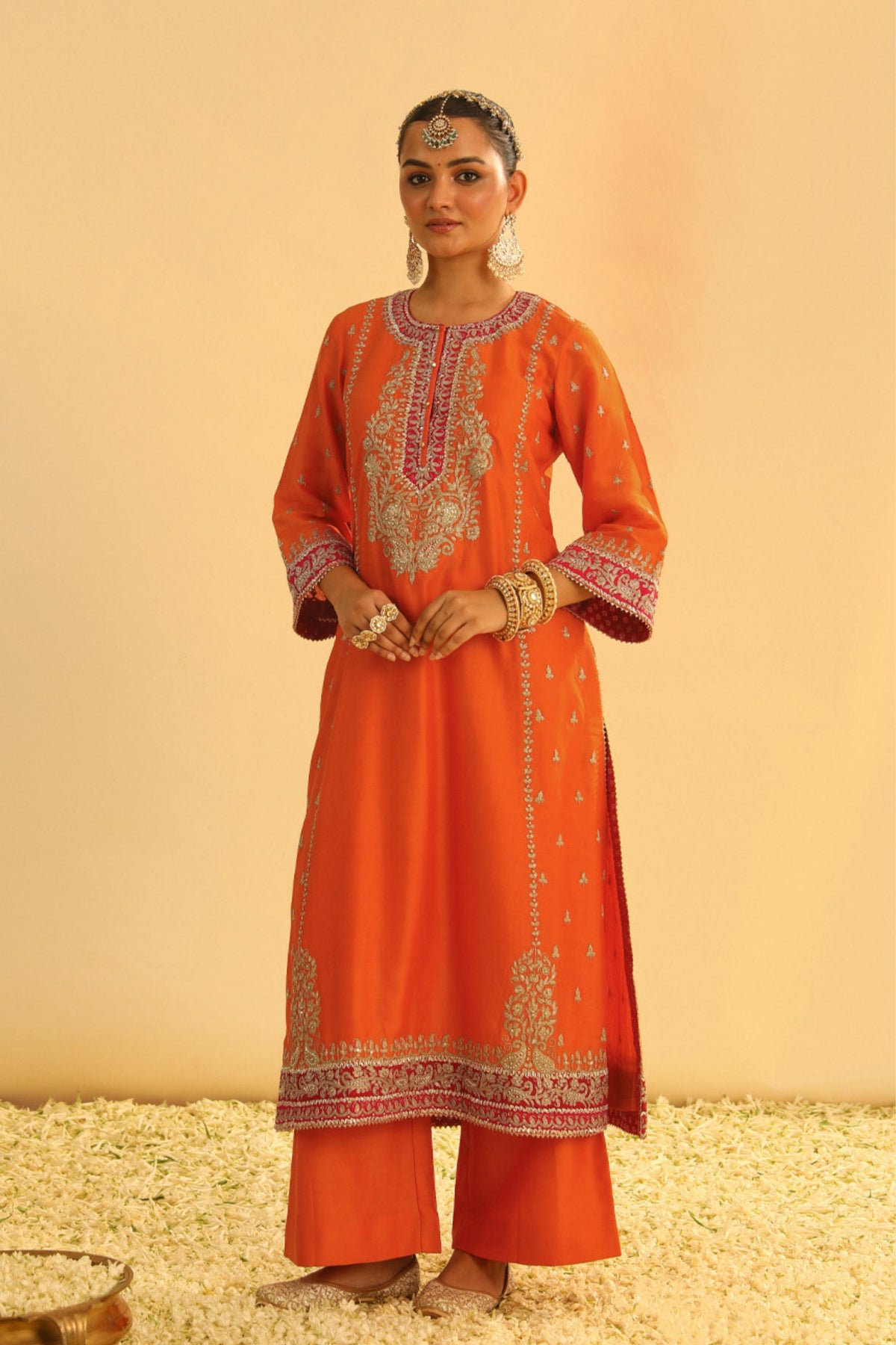 Mayra Orange Long Kurta With Palazzo Set