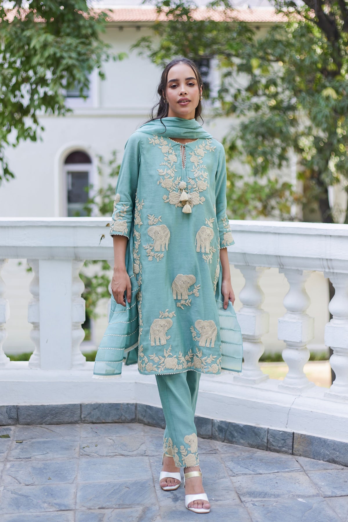 Green Elephant Kurta Set