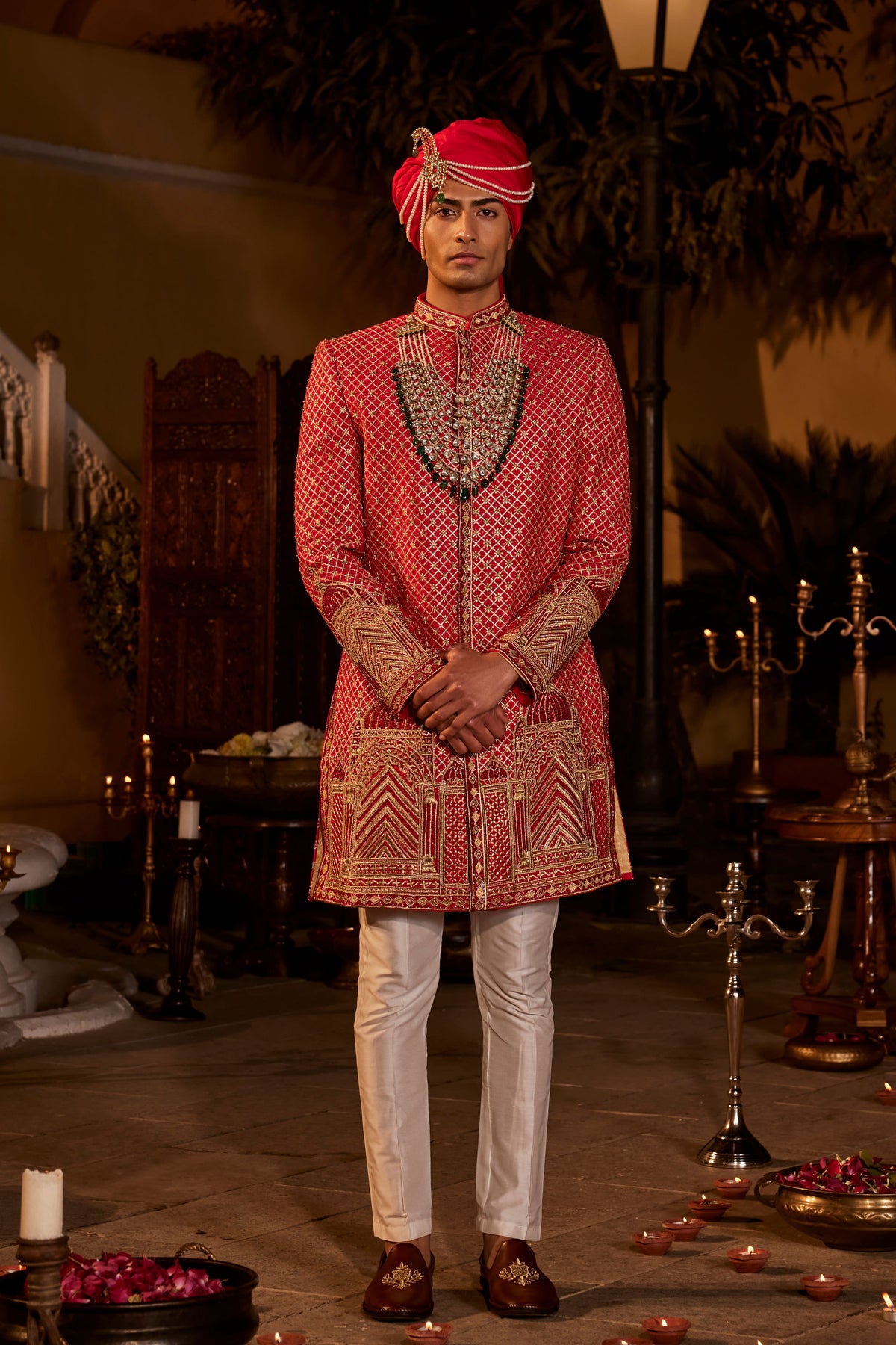 Red Maheer Sherwani Set