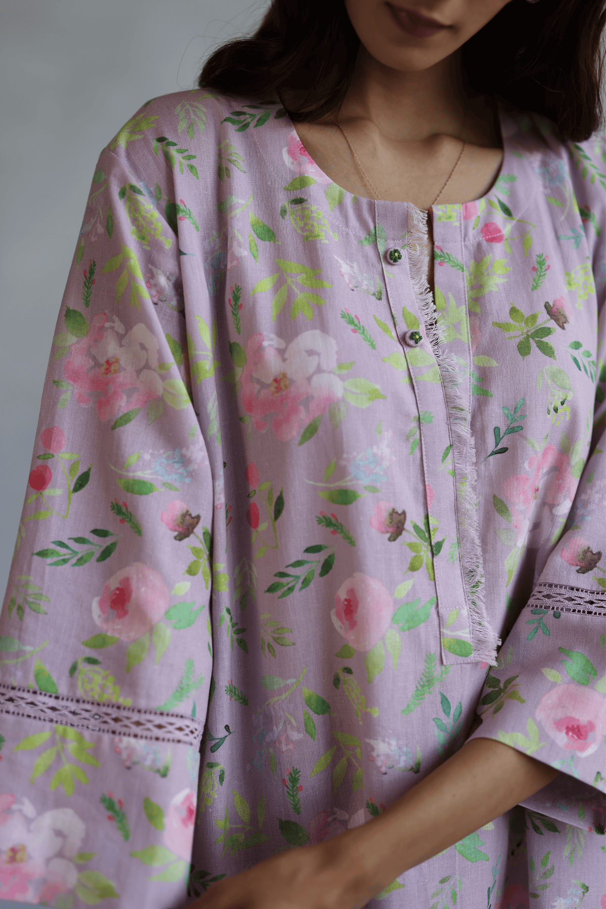 Floral Pink Hyacinth Tunic Set