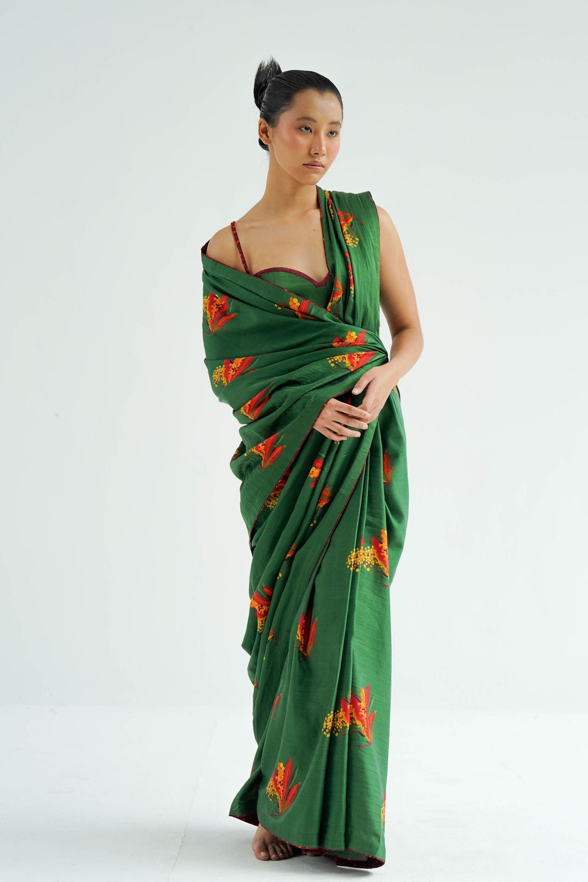 Green Firefly Drape Saree Set