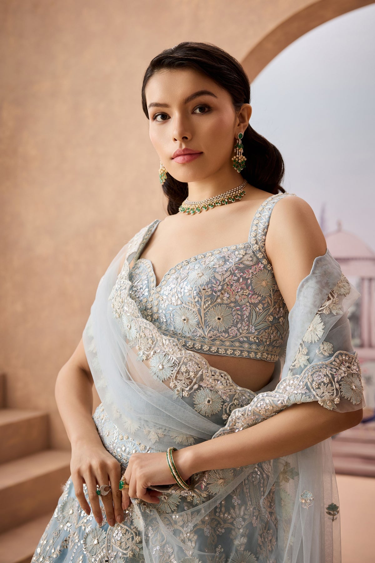 Skyblue 3d Geoflower Lehenga Set