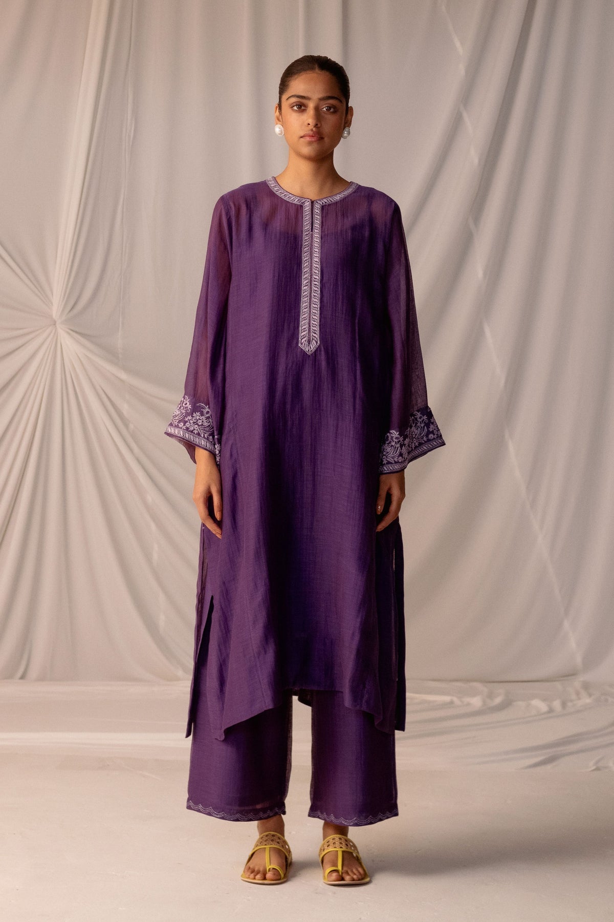 Grape Embroidered Tunic &amp; Trouser Set