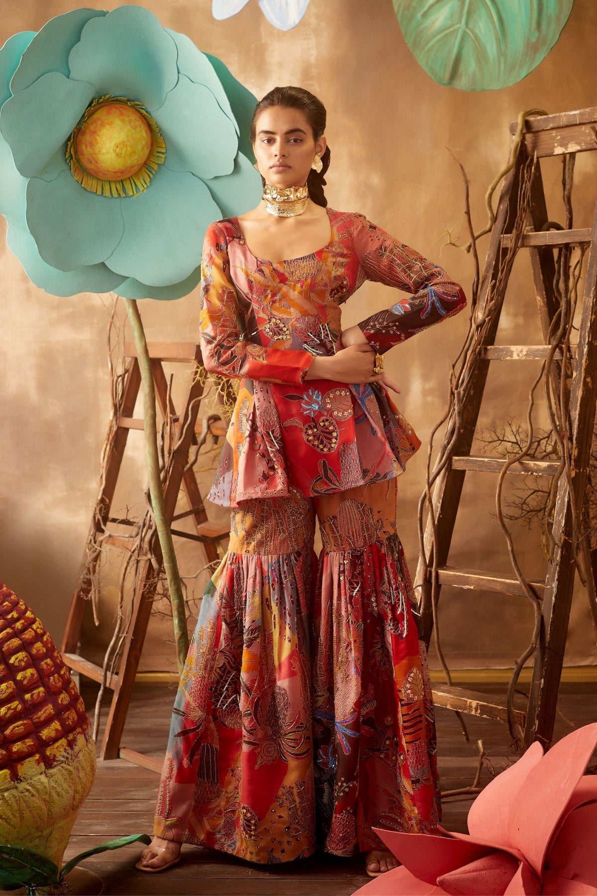 Fiery Red Hibiscus Gharara Set