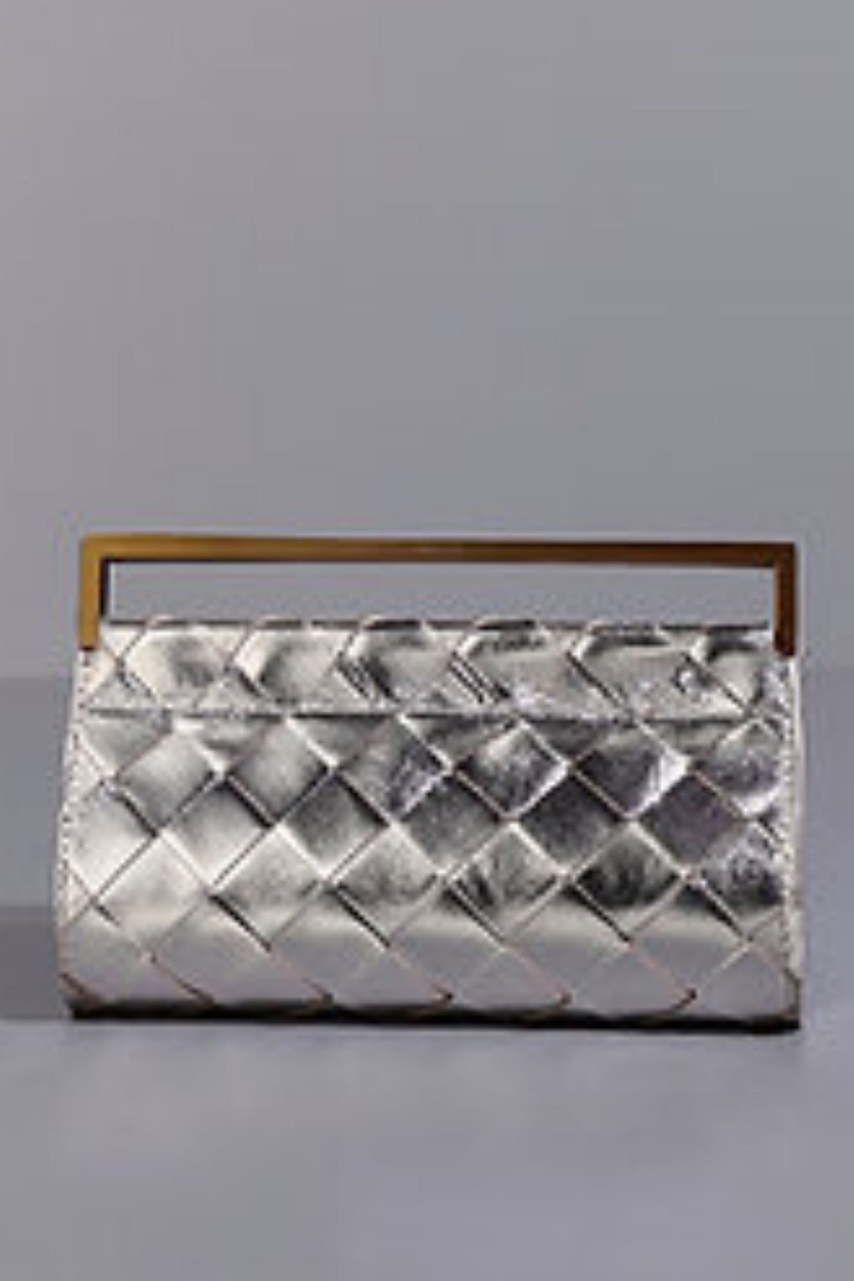 Silver Woven Foldover Clutch